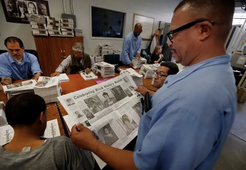 Aly Tamboura in the San Quentin News newsroom before his release.