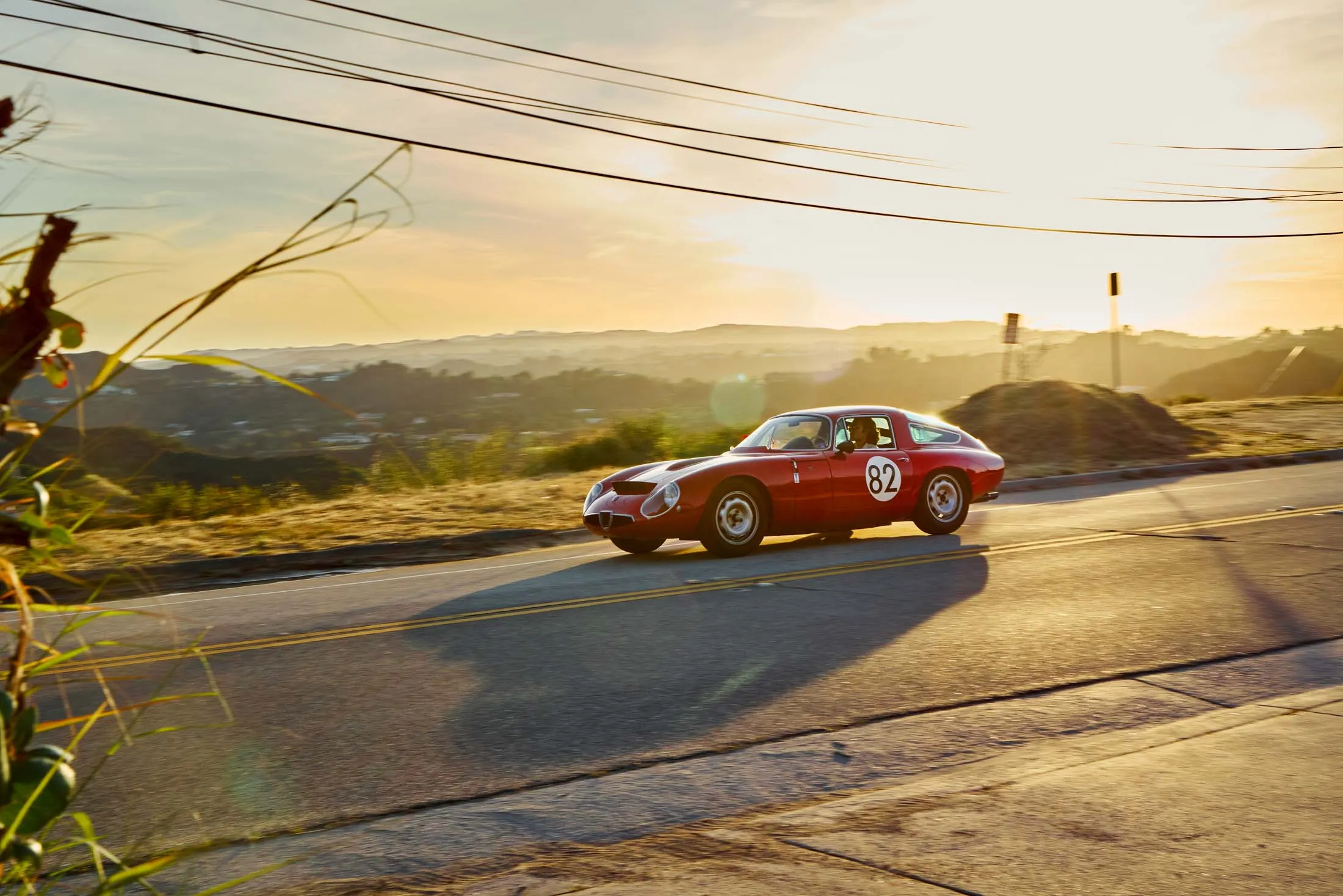 Aidan de Cadenet in his Alfa Romeo TZ on Mulholland Drive in Los Angeles
