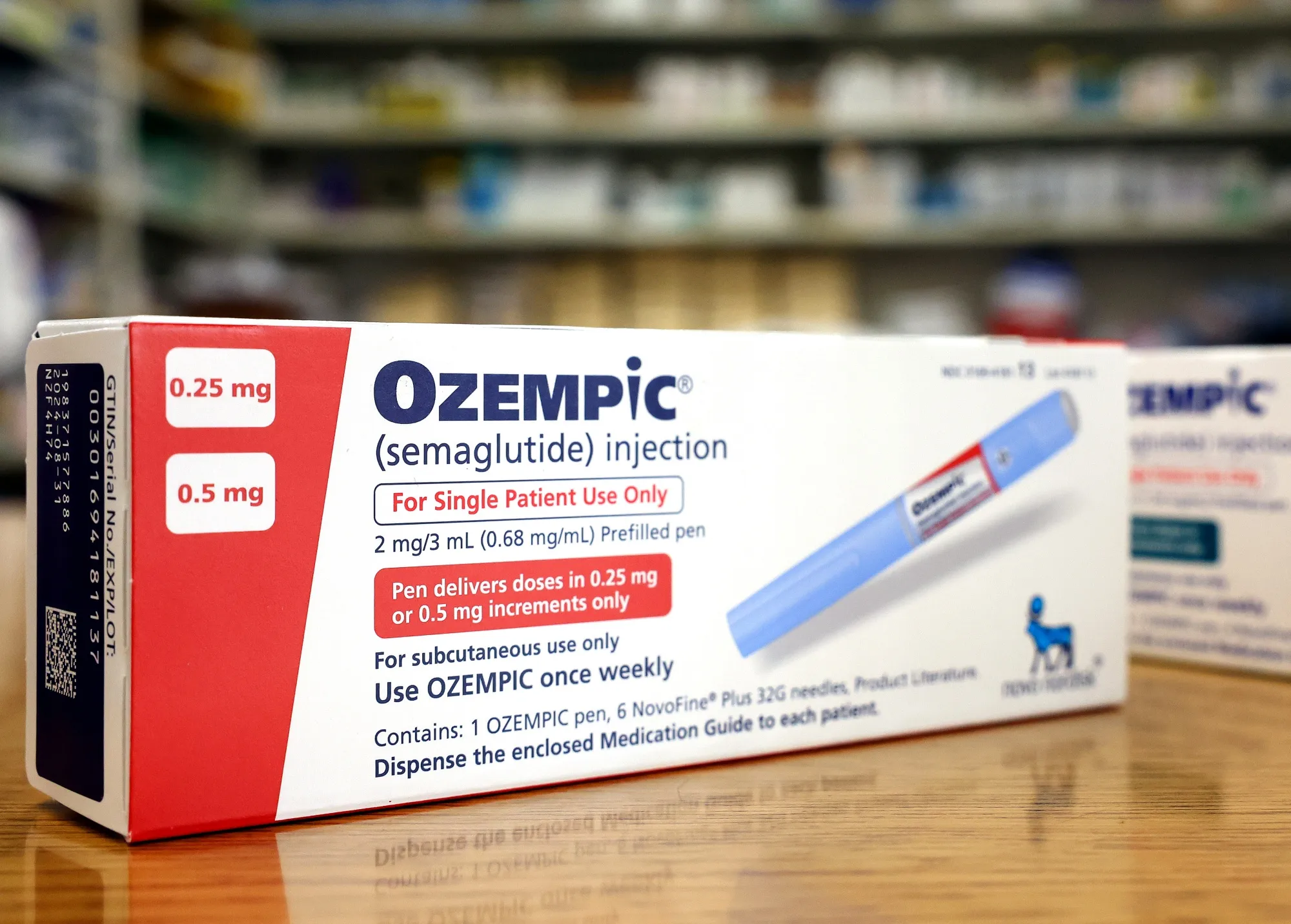 Boxes of the drug Ozempic rest on a pharmacy counter. (Photo illustration by Mario Tama/Getty Images)