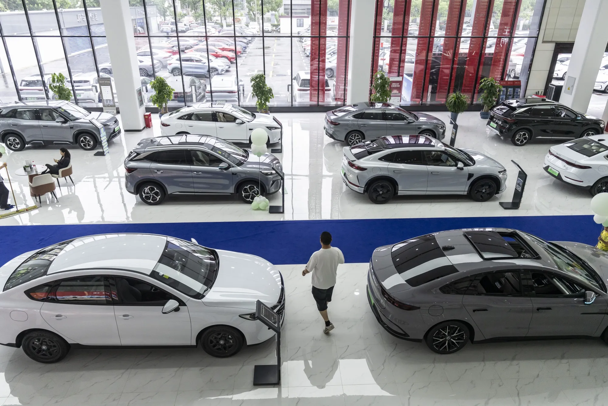 BYD Co. electric vehicles on display at one of the company's showrooms in Shanghai.