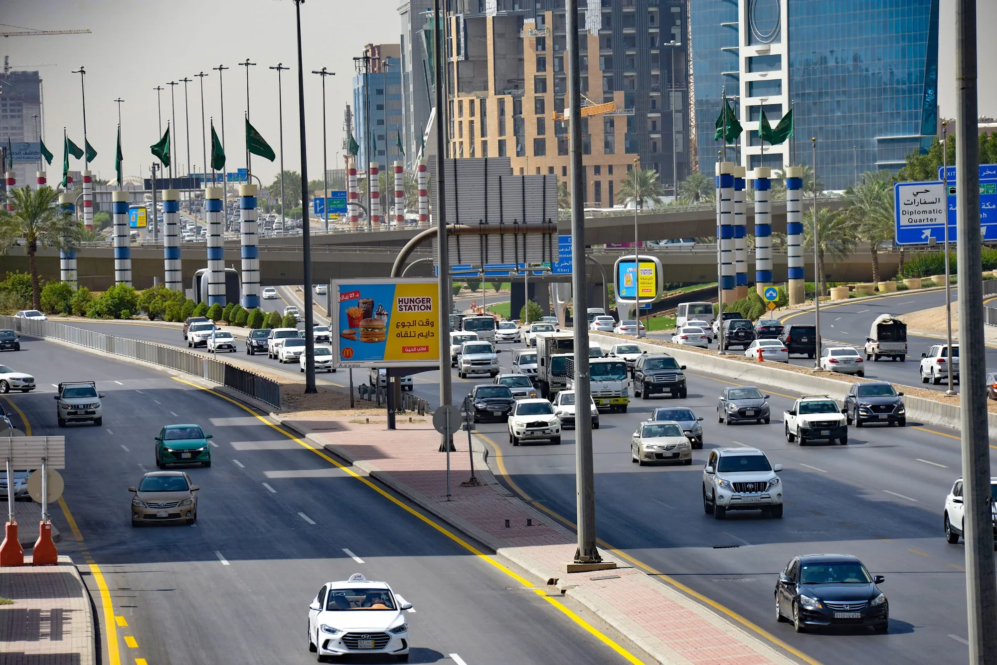 Cars drive down King Fahad boulevard in&nbsp;Riyadh.