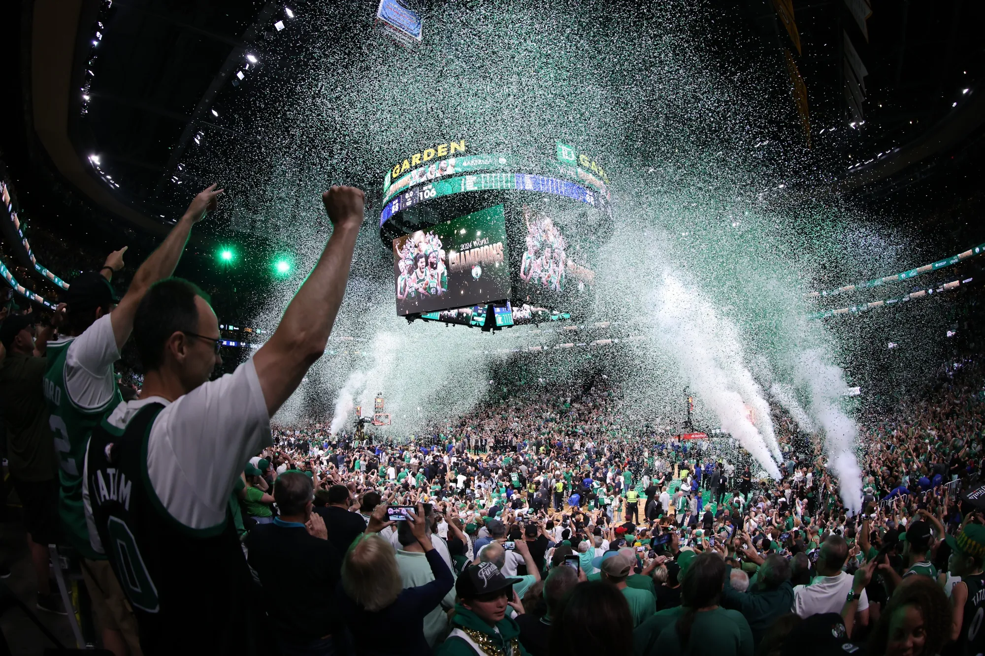 Confetti falls after the Boston Celtics 106-88 win against the Dallas Mavericks in Game Five of the 2024 NBA Finals on June 17.