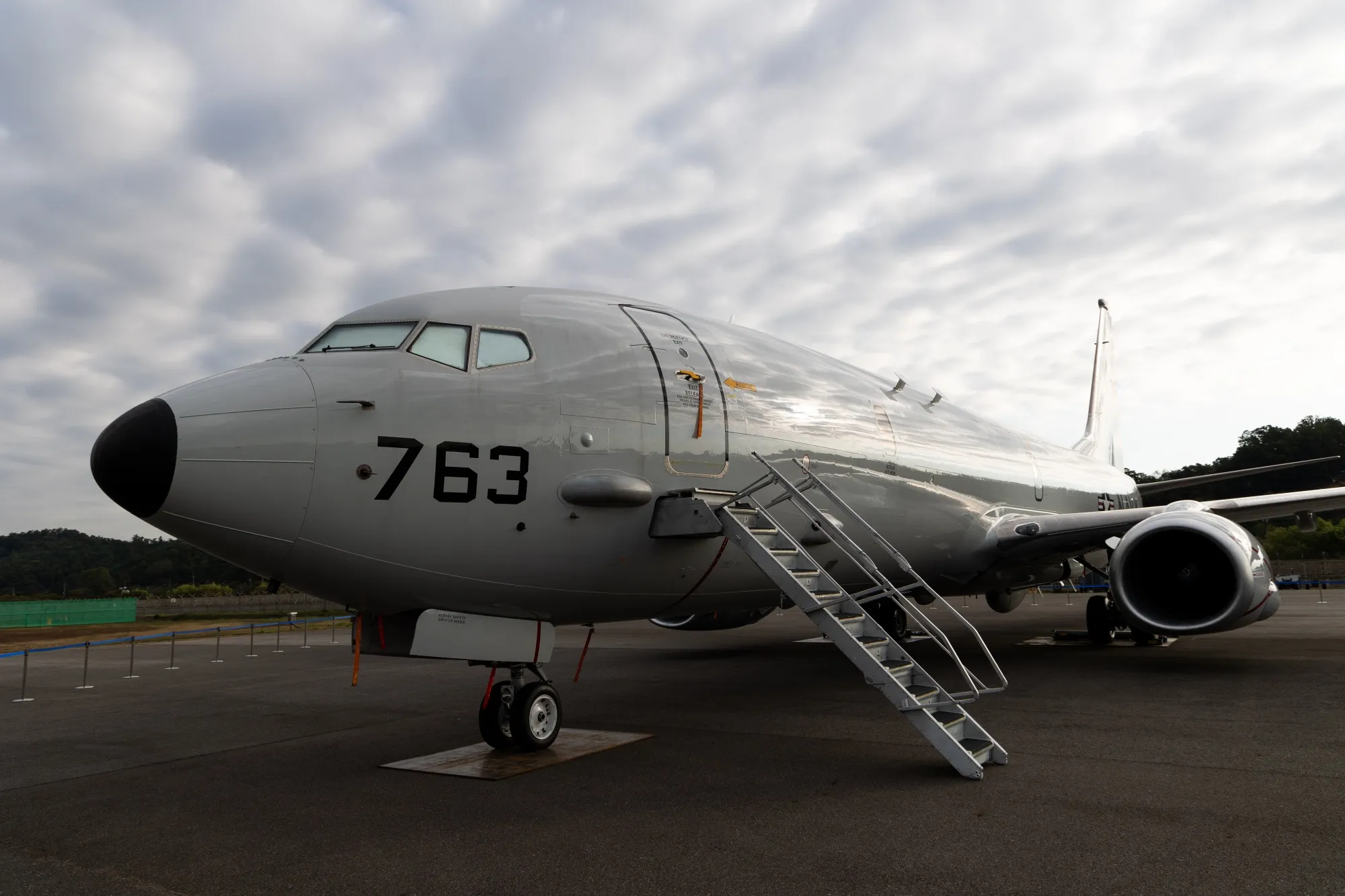 A P-8 Poseidon military aircraft.