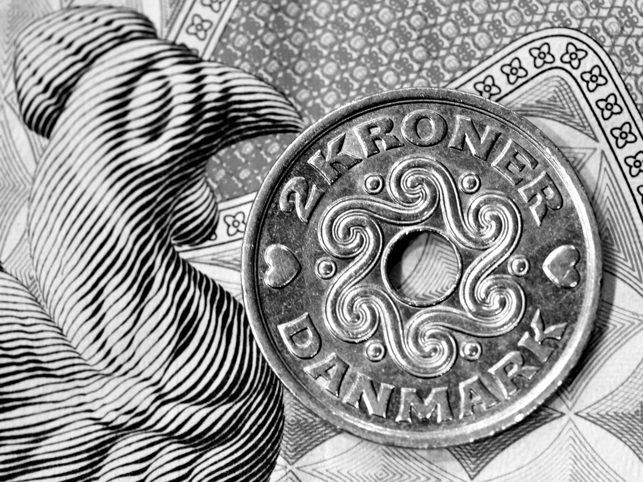 A Danish two krone coin.
