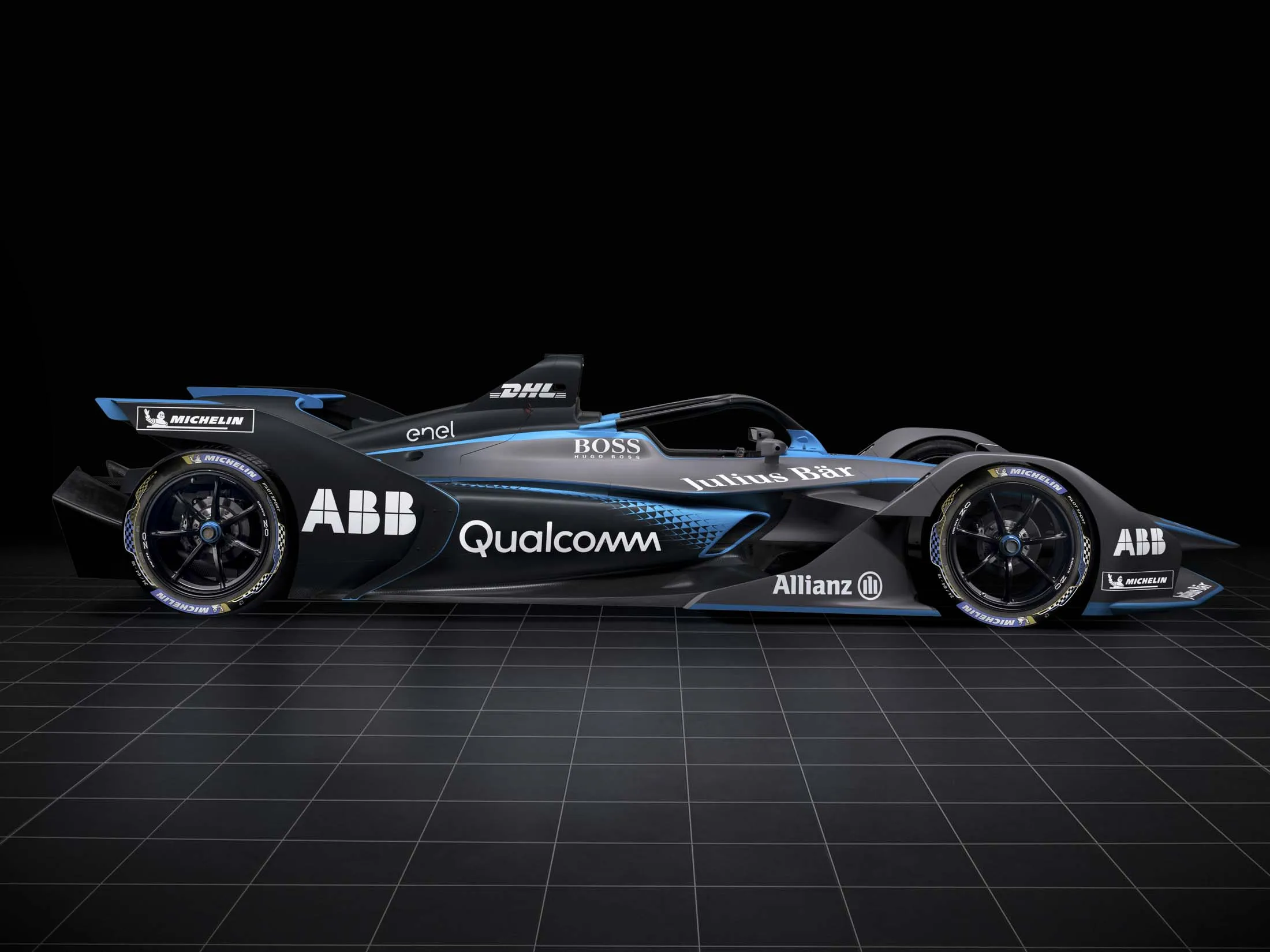 Side view of the new Formula E car to be used during the 2019 season.