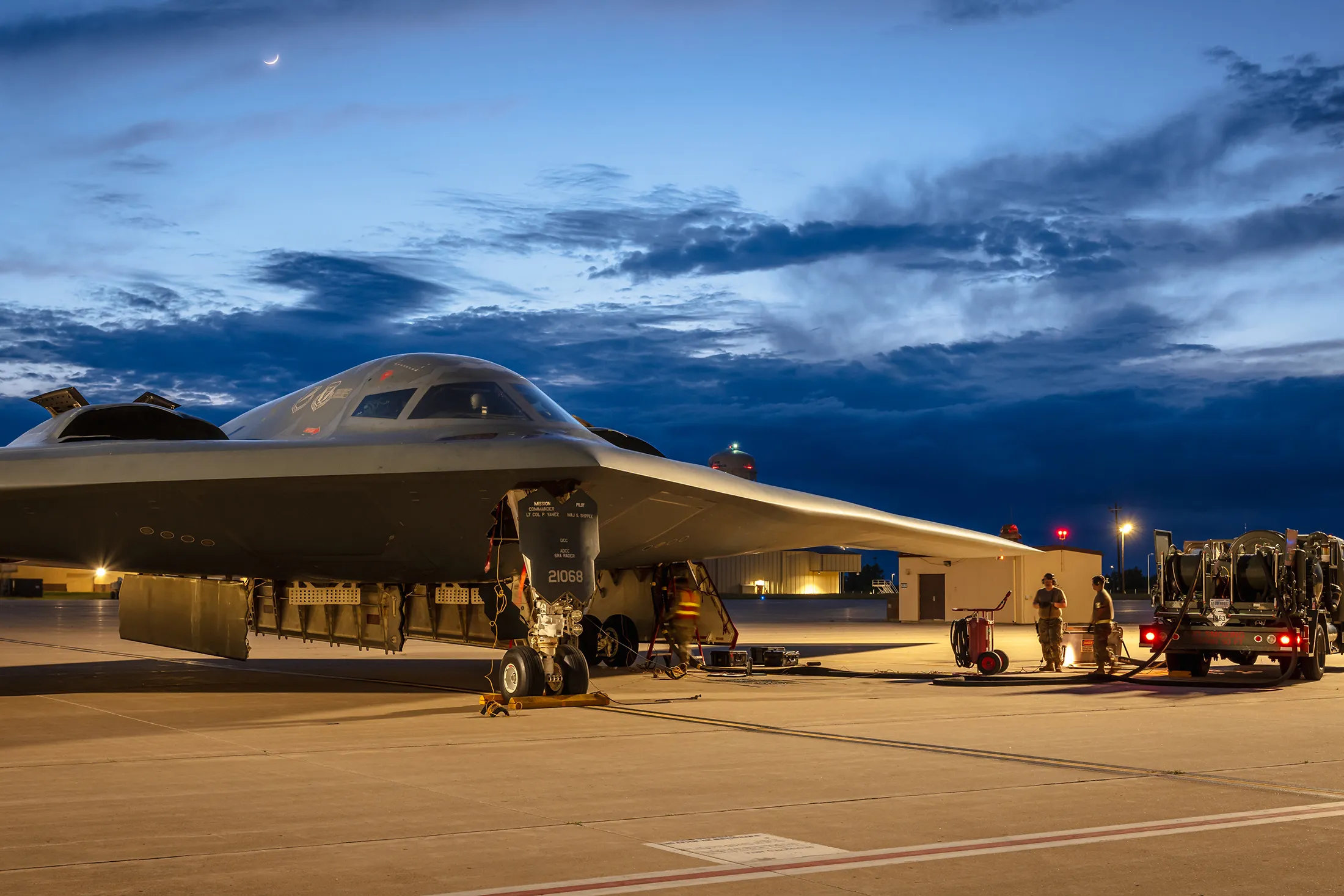 A B-2 bomber is refueled at Whiteman Air Force Base, Missouri, on May 28.