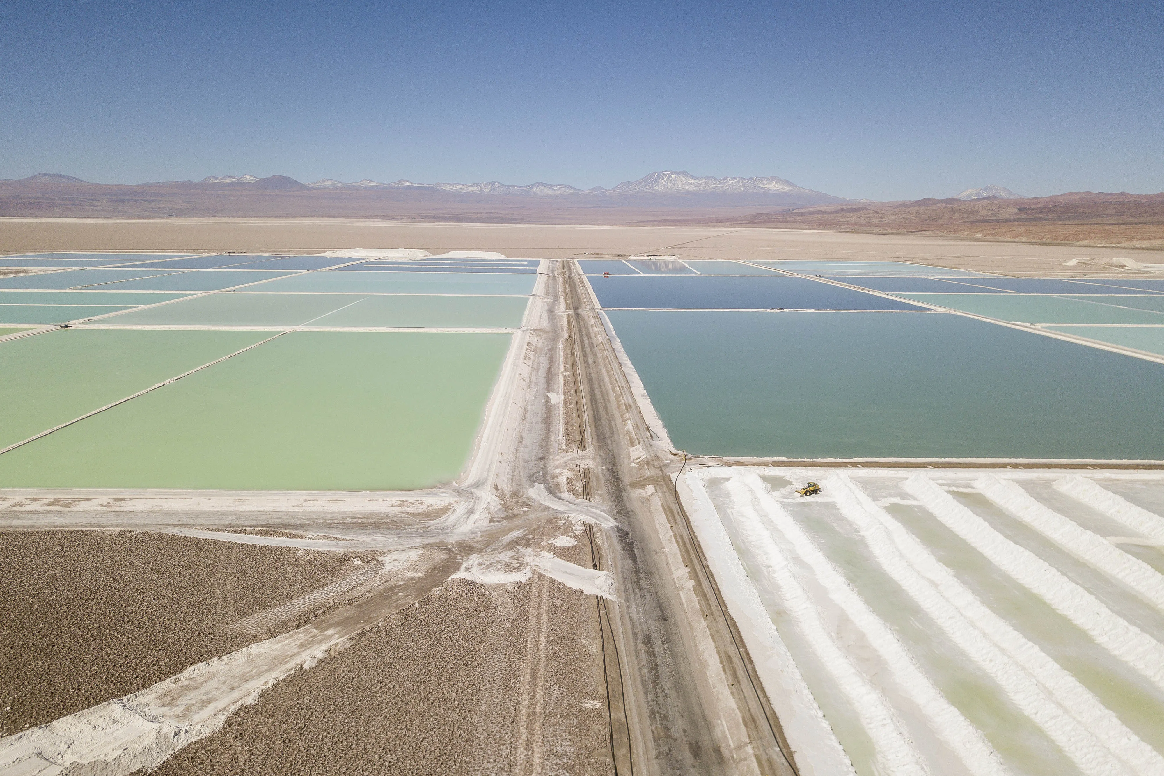 Brine pools at a lithium mine in Calama, Chile.