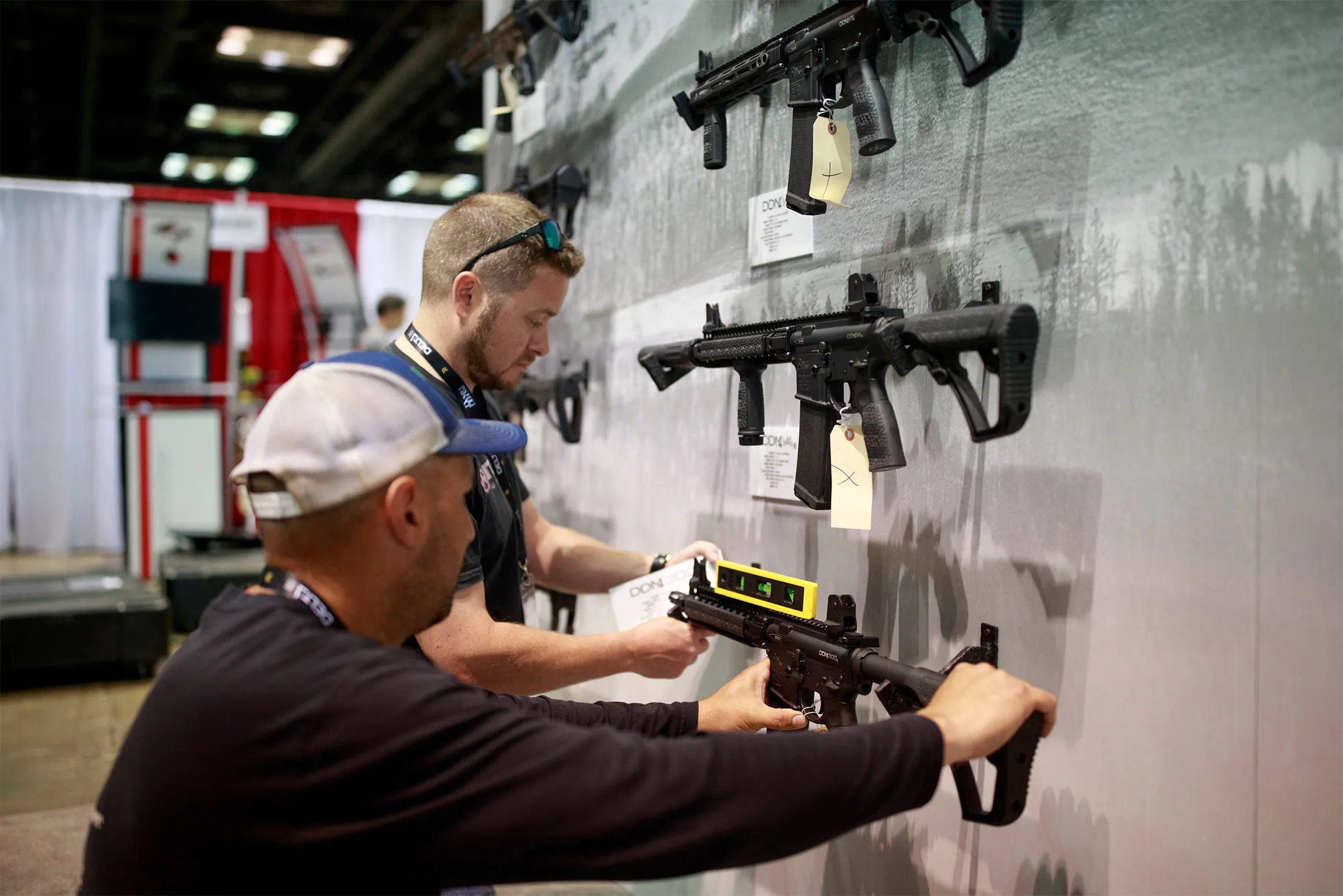 Workers prepare the Daniel Defense booth&nbsp;at the National Rifle Association&nbsp;convention&nbsp;in Indianapolis, Indiana in 2019.
