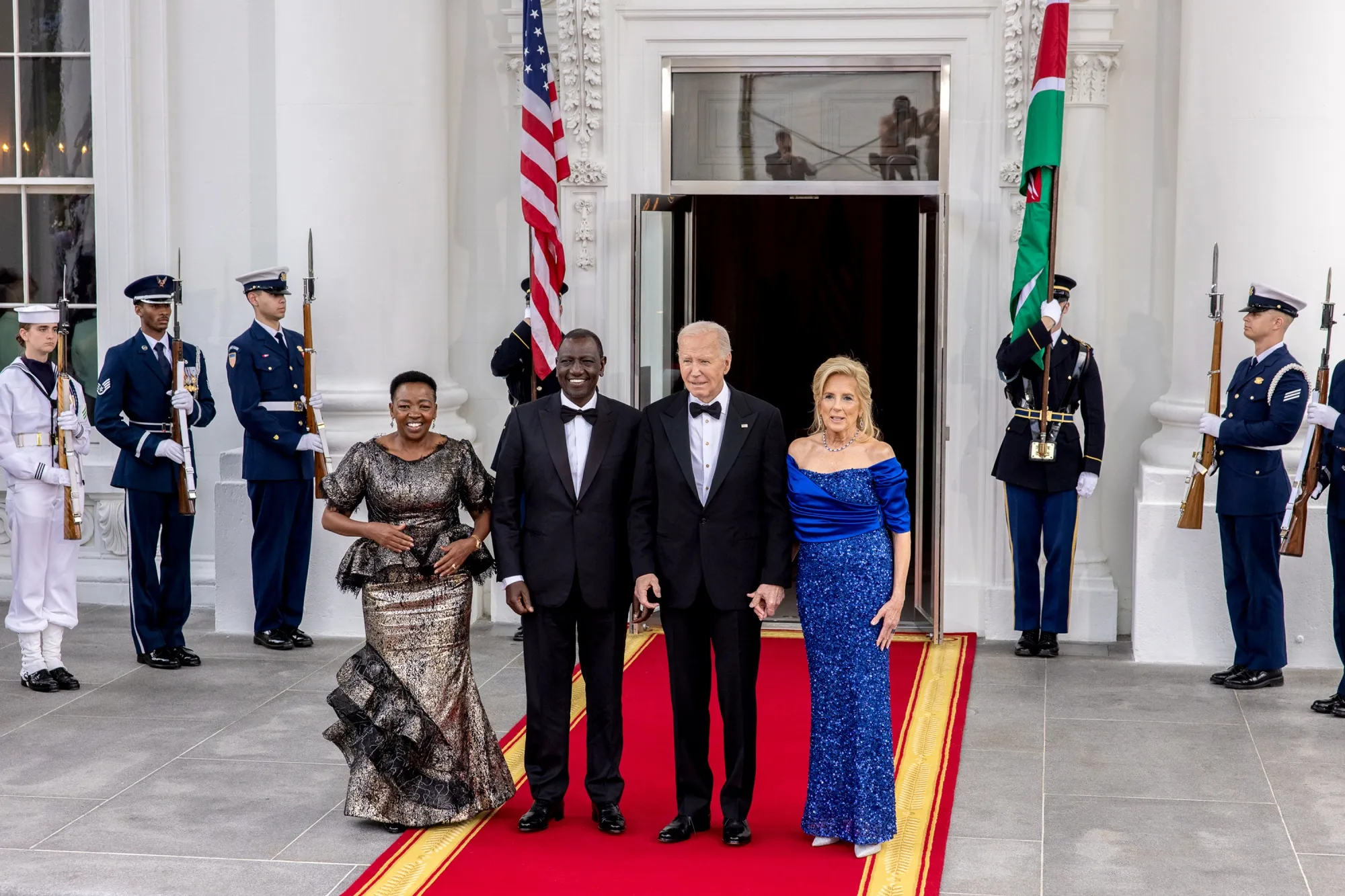 Rachel Ruto, Kenya’s first lady, and from left, Kenyan President William Ruto, US President Joe Biden&nbsp;and First Lady Jill Biden ahead of a&nbsp;state dinner in Washington on May 23.