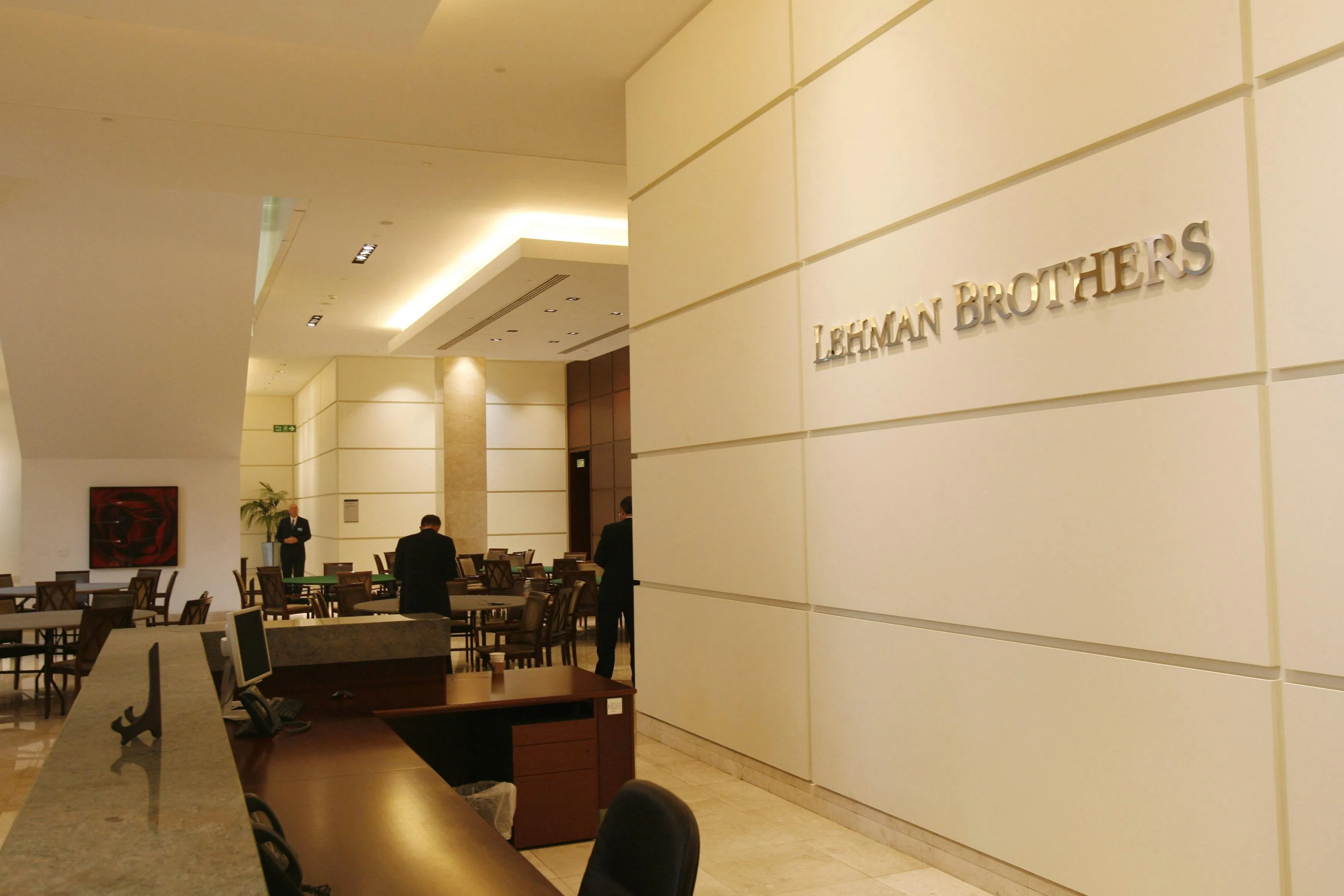 The reception desk in the Lehman Brothers offices in London in 2008.&nbsp;