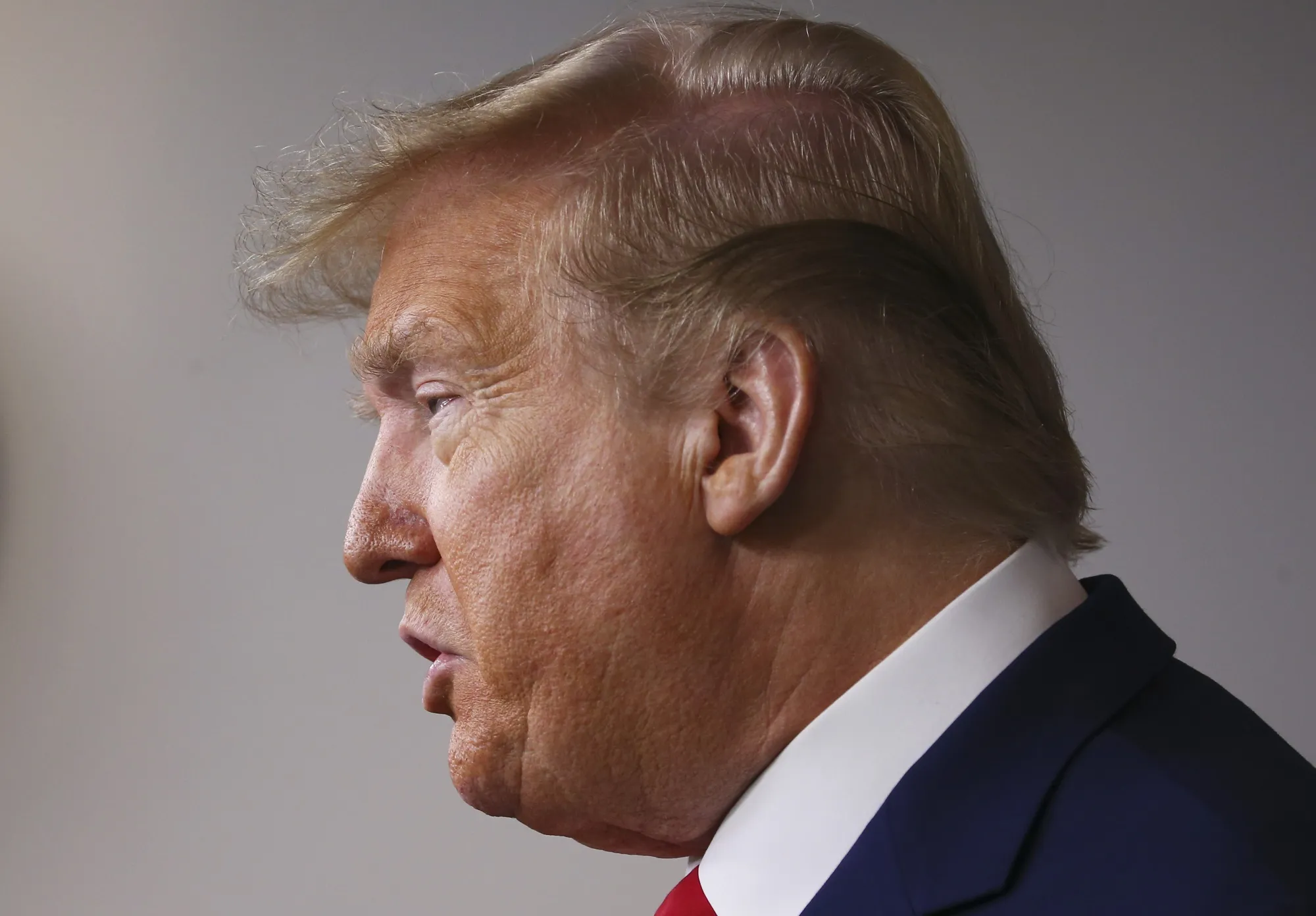 Donald Trump speaks during a news conference at the White House on April 18.