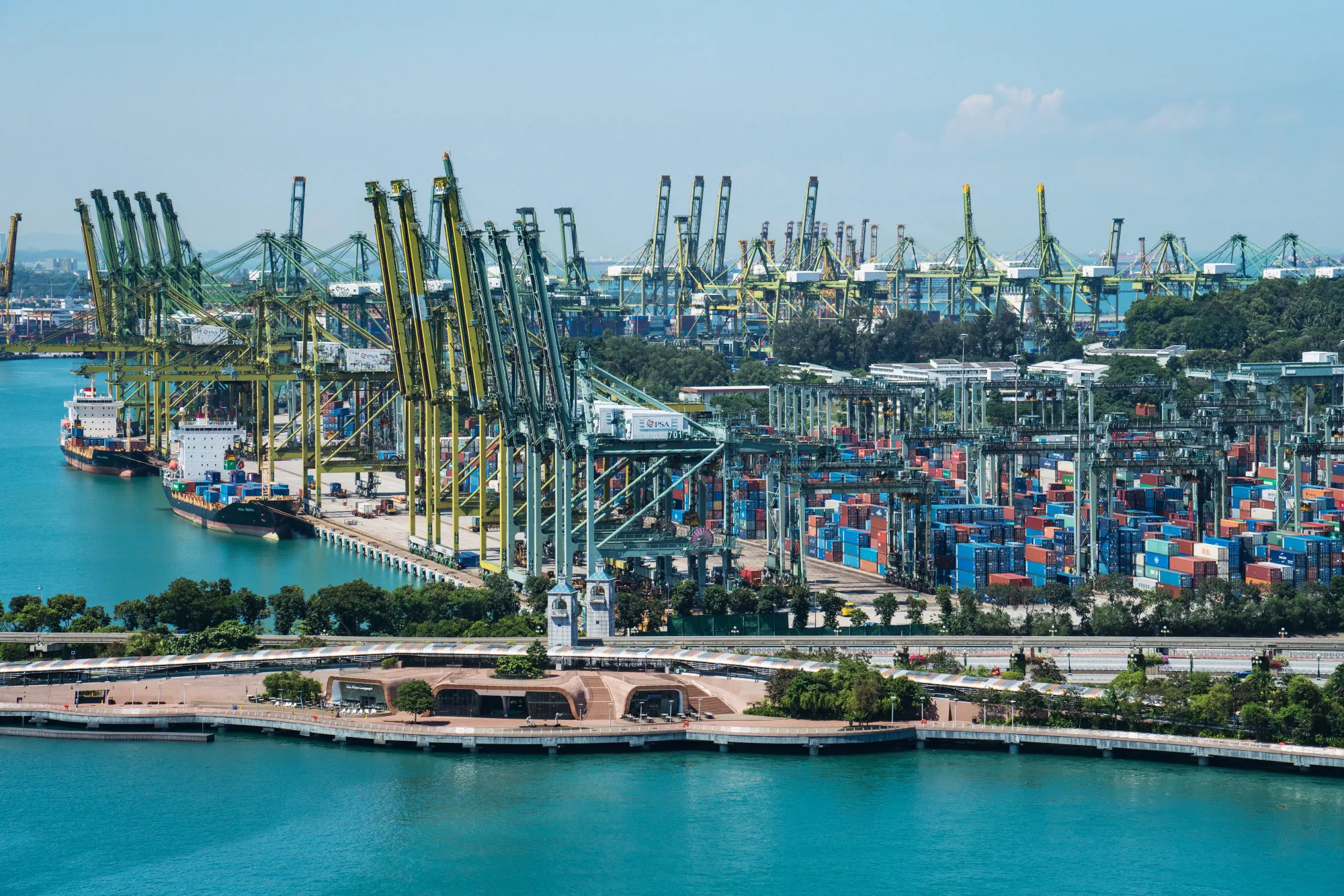 Gantry cranes stand at the Tanjong Pagar Container Terminal in Singapore.