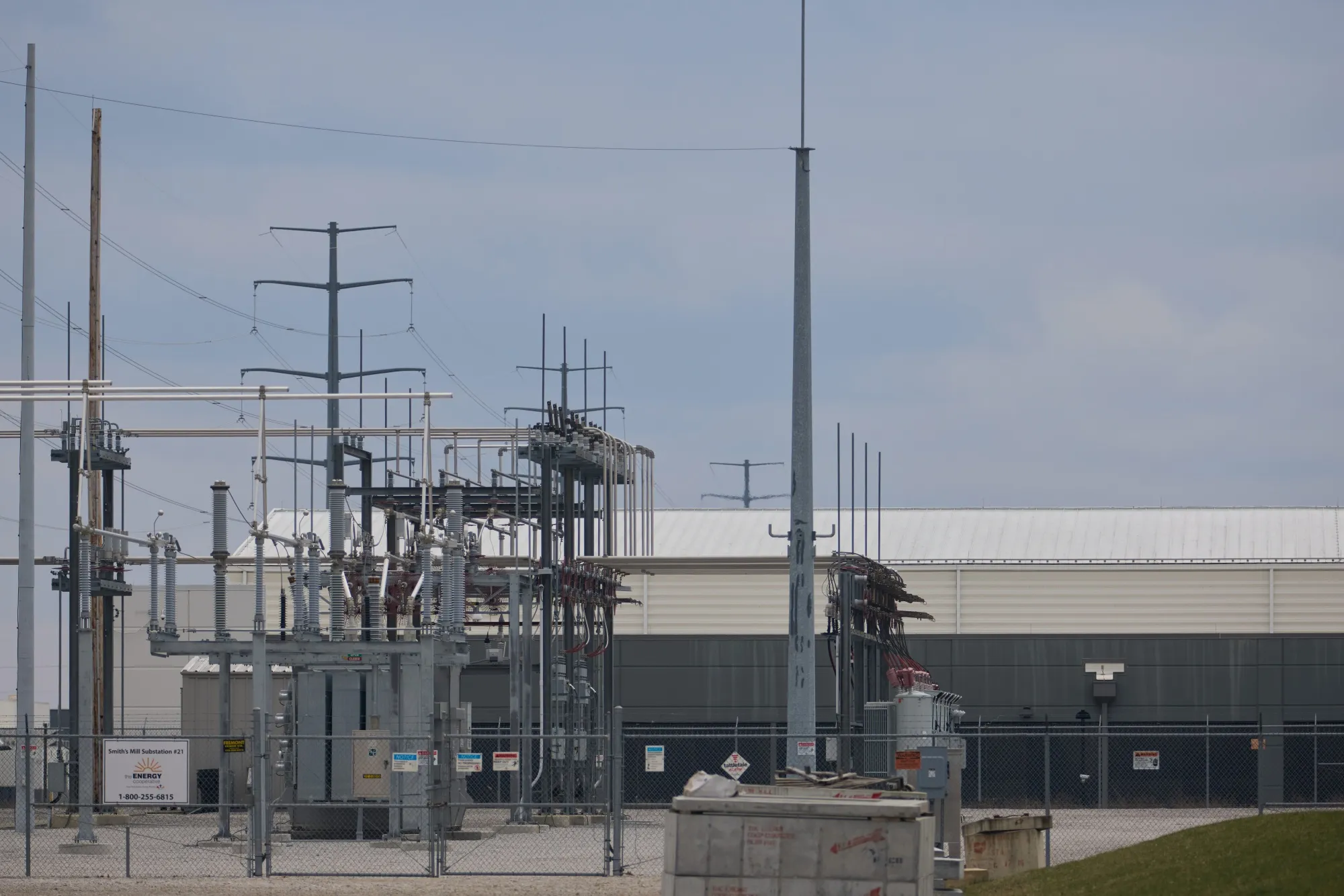 An electricity substation next to a data center in Johnstown, Ohio, in 2024.