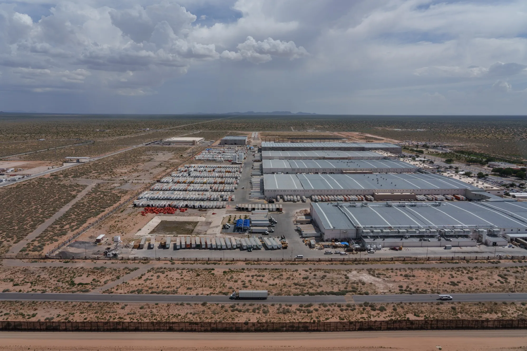 An aerial view of a Foxconn factory in San Jeronimo, Chihuahua state, Mexico, as seen from Santa Teresa, New Mexico on Tuesday, August 9, 2022.