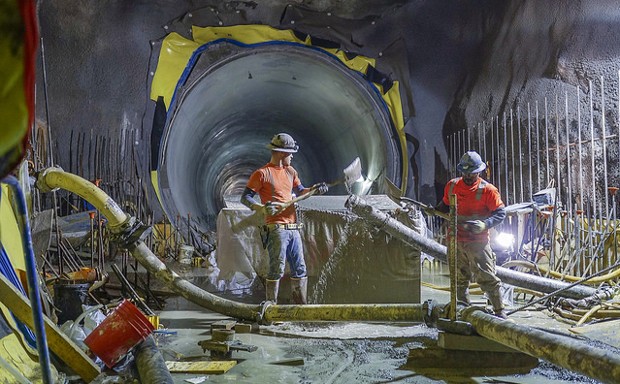 Construction workers in New York make progress at the Second Avenue subway's 86th Street cavern in late 2013.