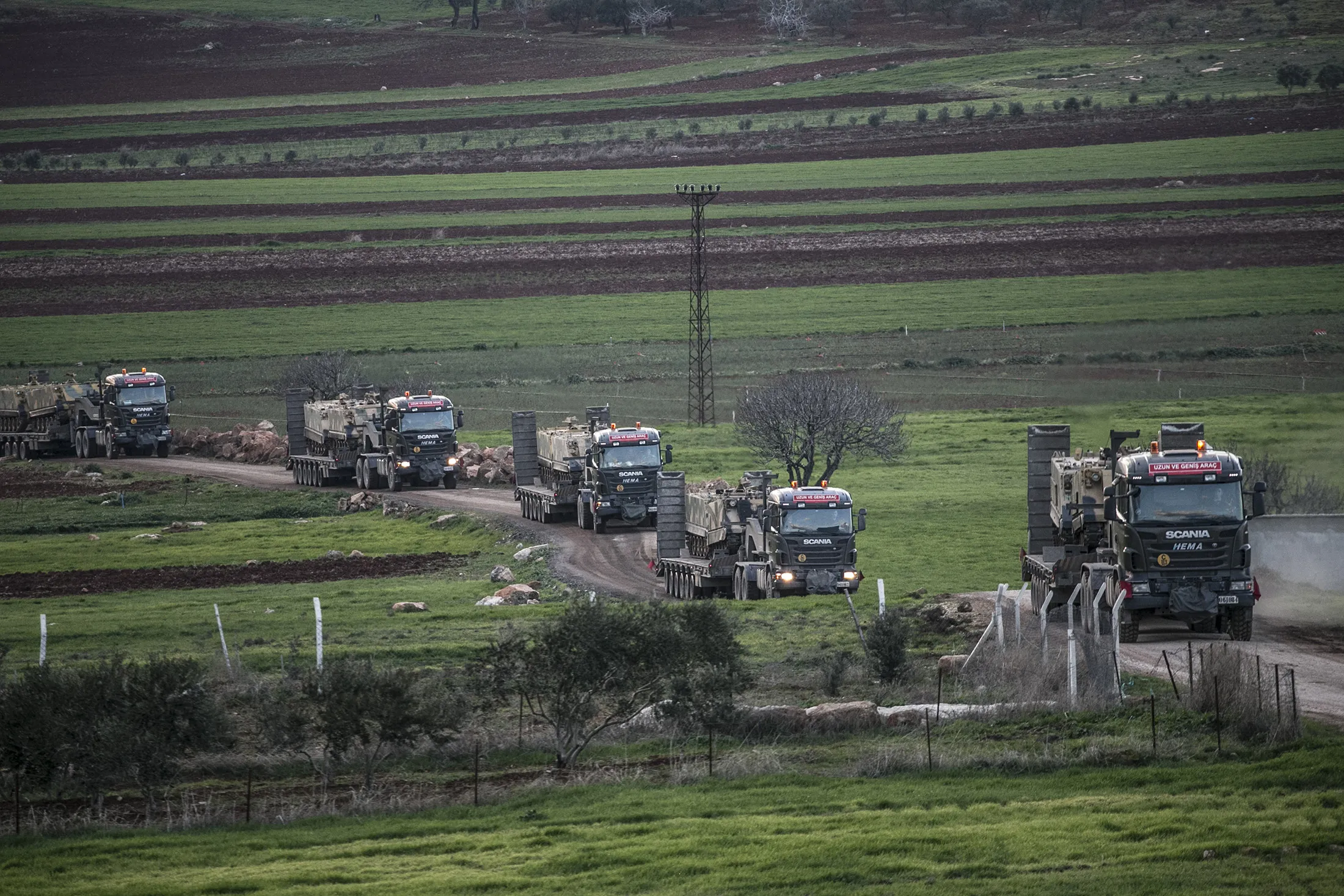 Turkish military convoy on the way towards observation points in Syria's Idlib on Feb. 08.