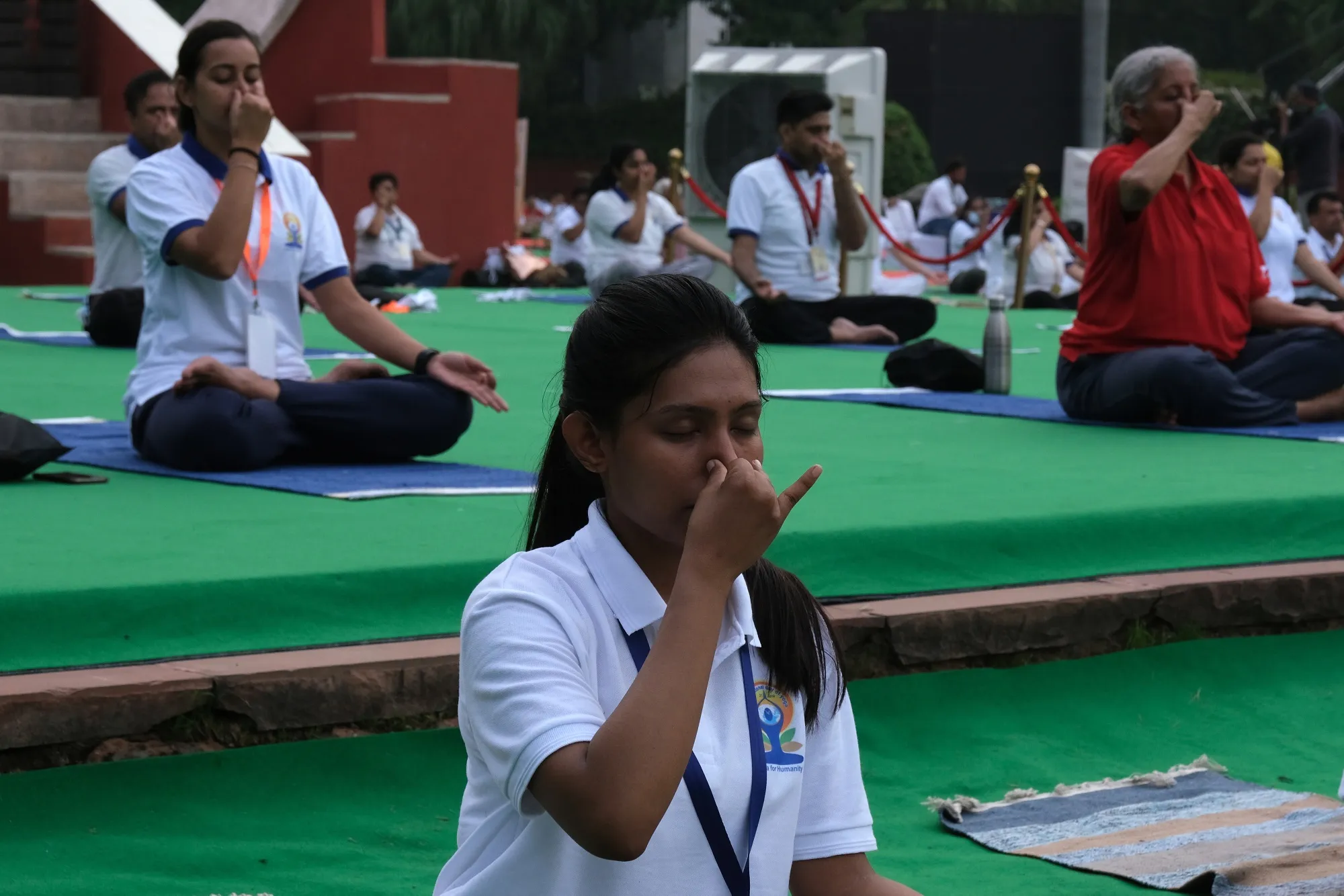 People practice mindfulness&nbsp;in New Delhi.
