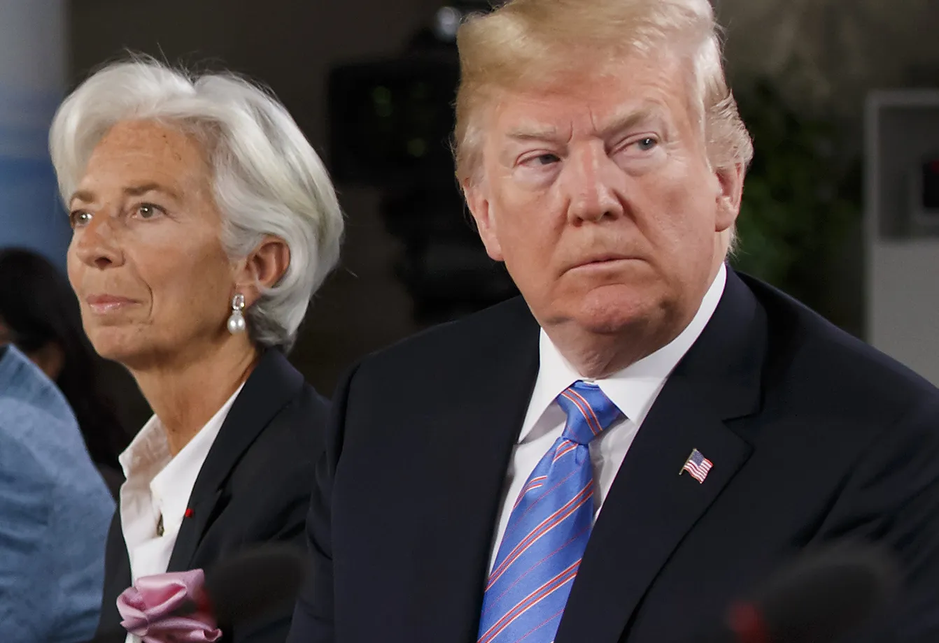 Christine Lagarde, left,&nbsp;and Donald Trump&nbsp;at the G-7 Leaders Summit in&nbsp;Canada in 2018.&nbsp;Lagarde has been frank about her fears of&nbsp;a possible Trump reelection.