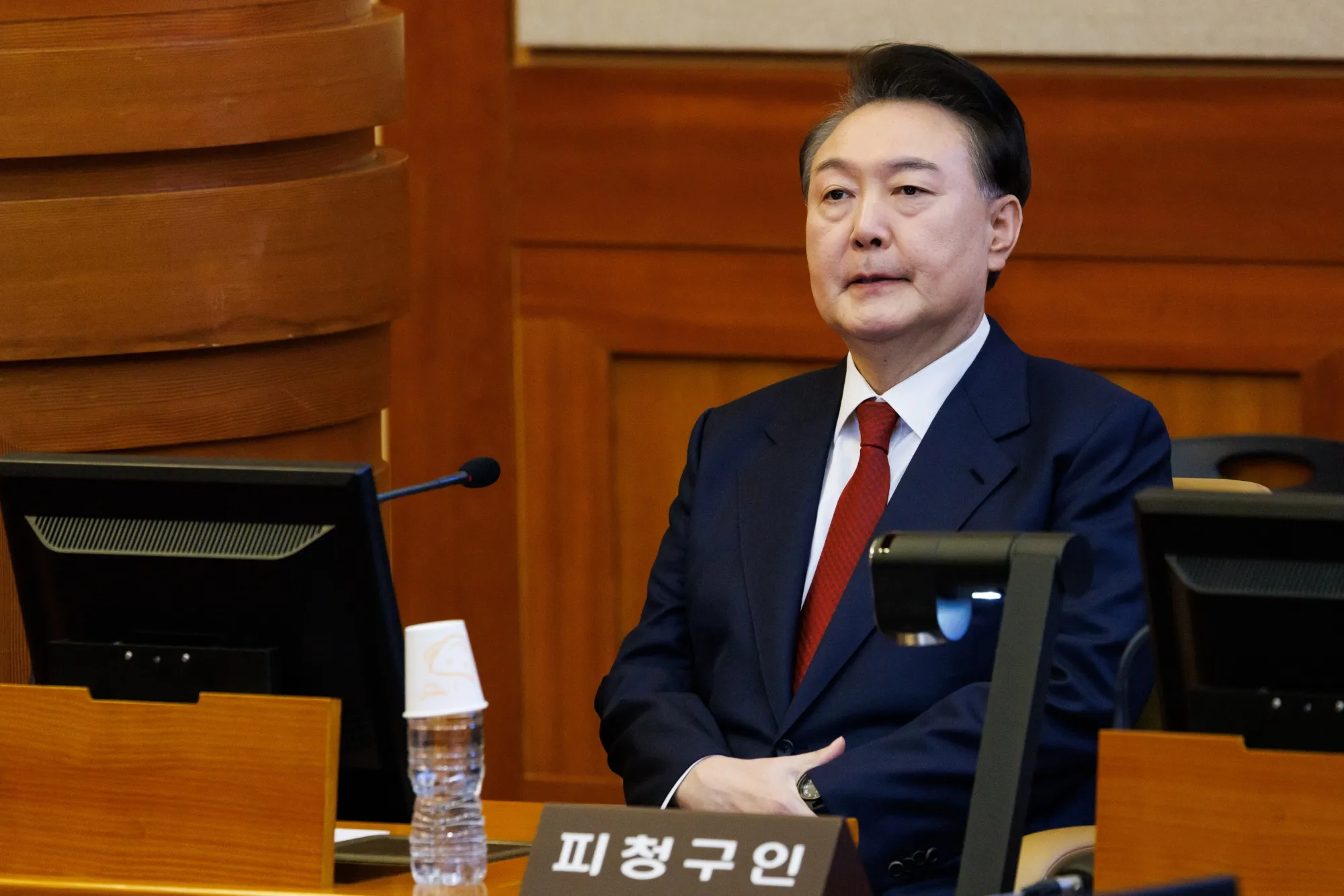South Korean President Yoon Suk Yeol attends a hearing for his impeachment trial at the Constitutional Court in Seoul, South Korea, on Feb. 13, 2025.