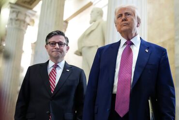President Trump Attends GOP House Caucus Meeting On Capitol Hill As Budget Bill Faces Resistance