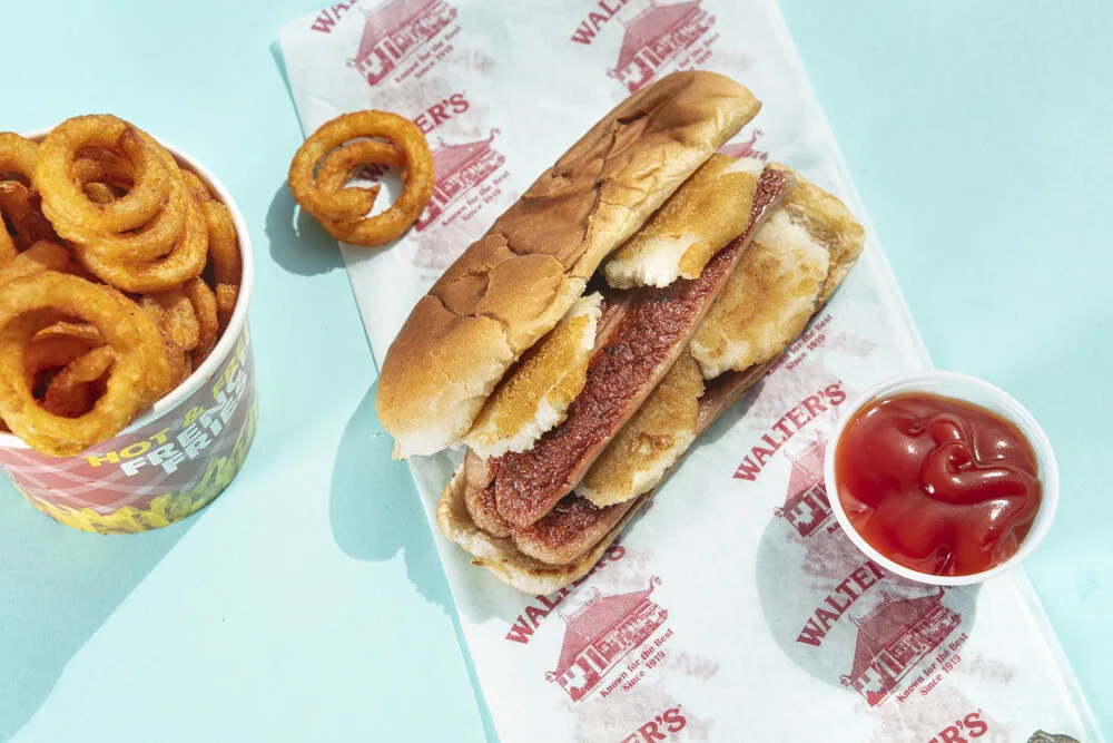 Walter’s Double Puffy Dog boasts fried mashed potatoes in the bun.