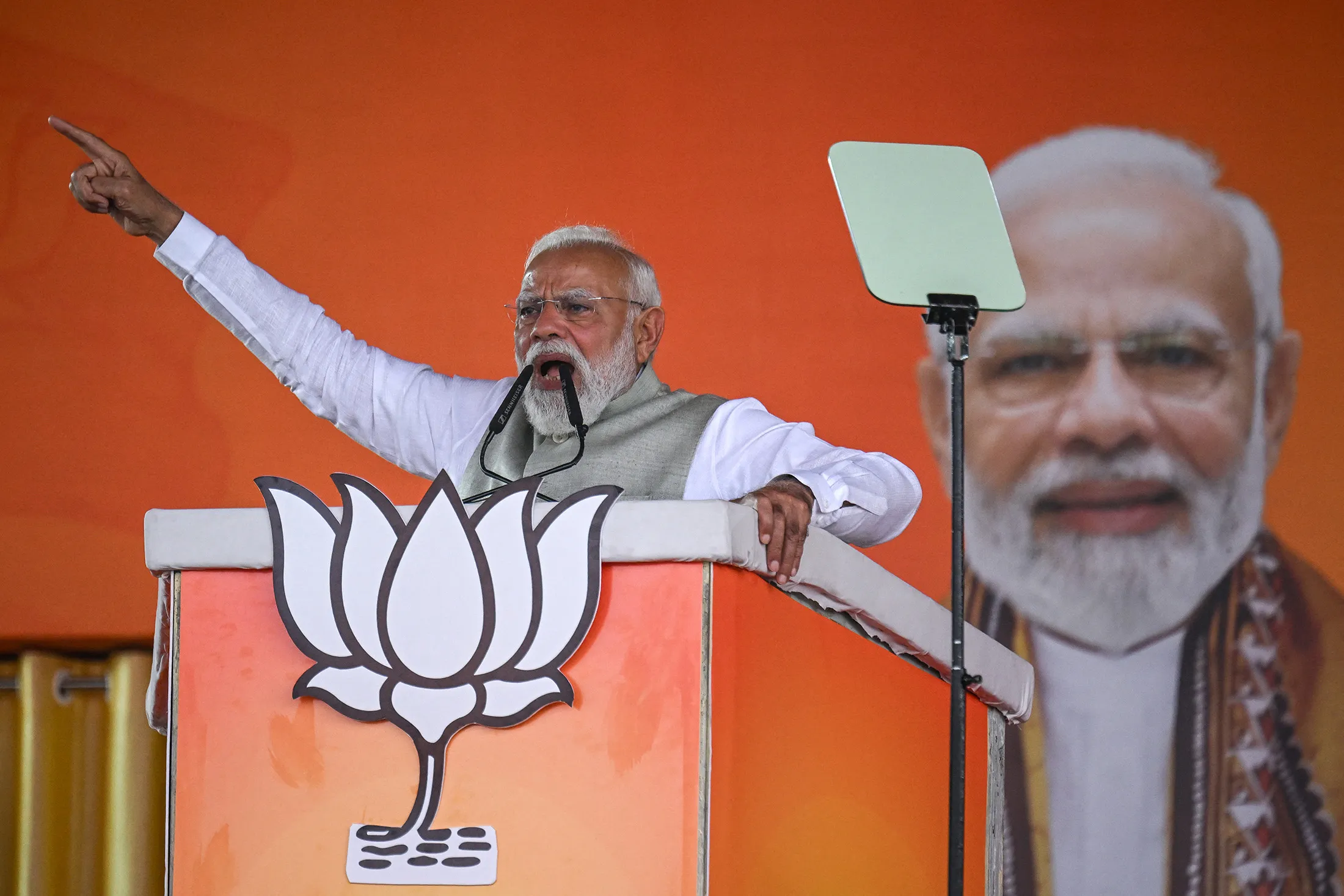 Narendra Modi speaks during a rally in Kolkata, India, on March 14.