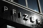 Signage outside Pfizer headquarters in New York, U.S.