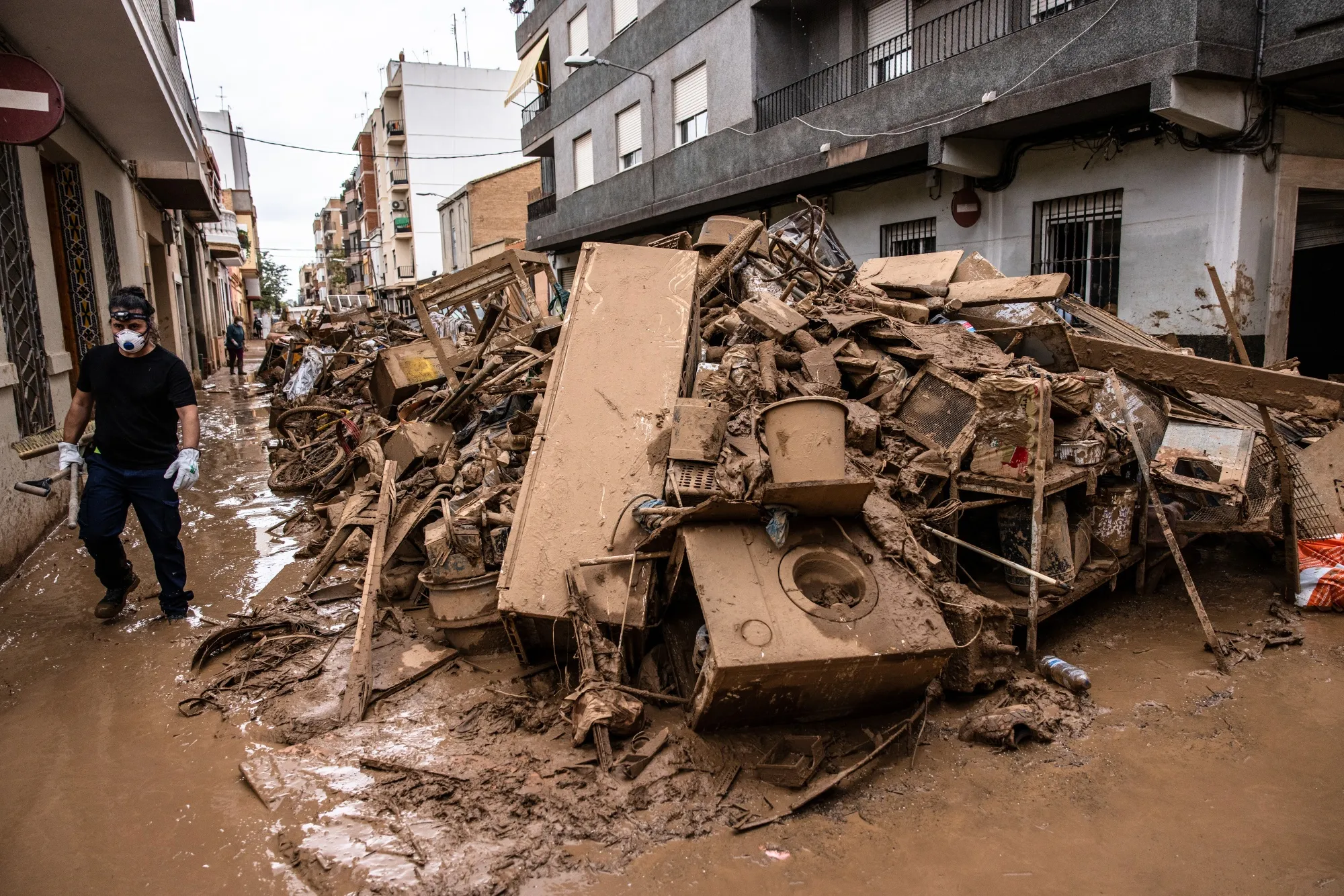 Flood debris on a street in Paiporta, Spain, on Sunday, Nov. 3, 2024.