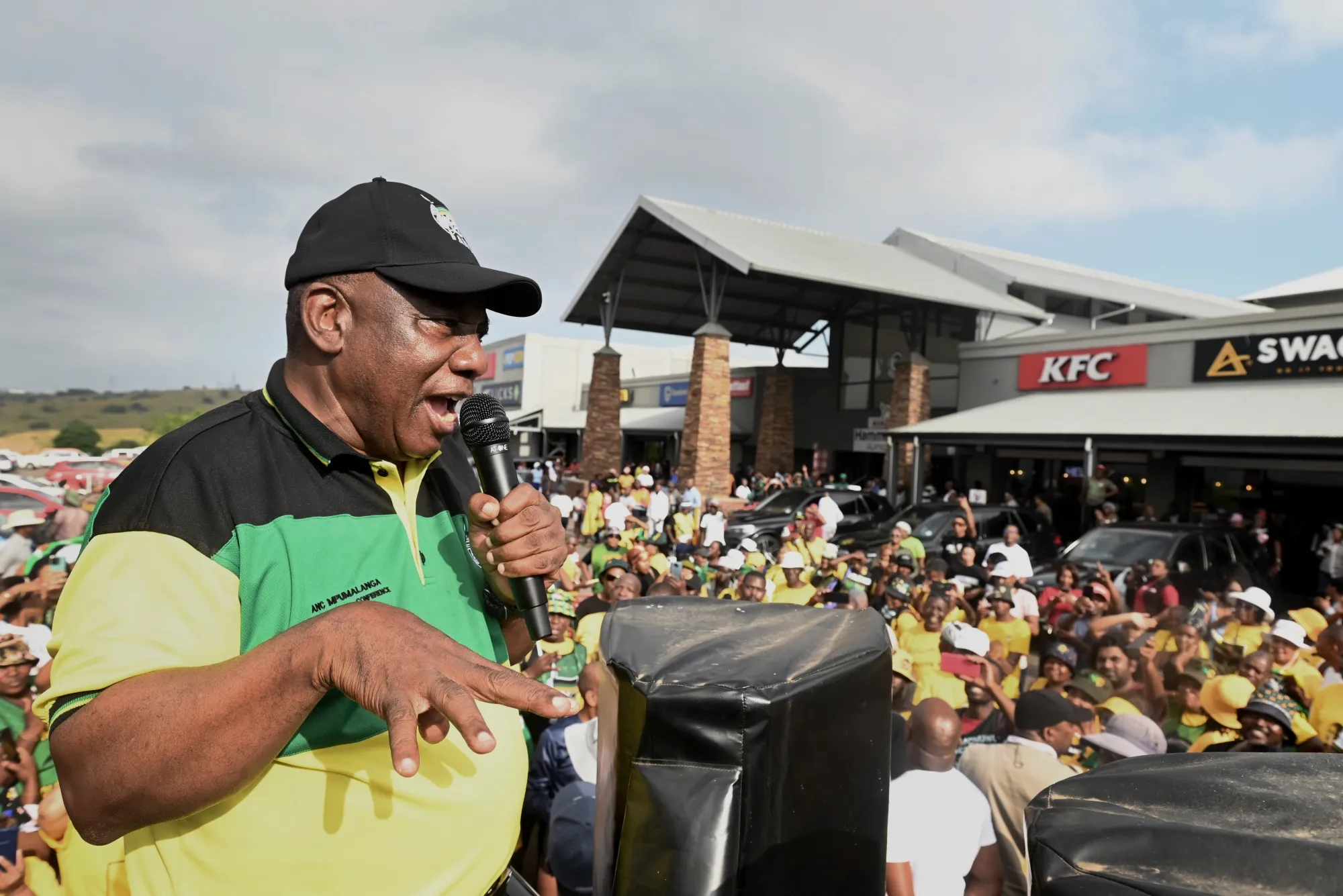 Cyril Ramaphosa&nbsp;addresses supporters during an election campaign event in KwaZulu Natal province, South Africa on April 21.
