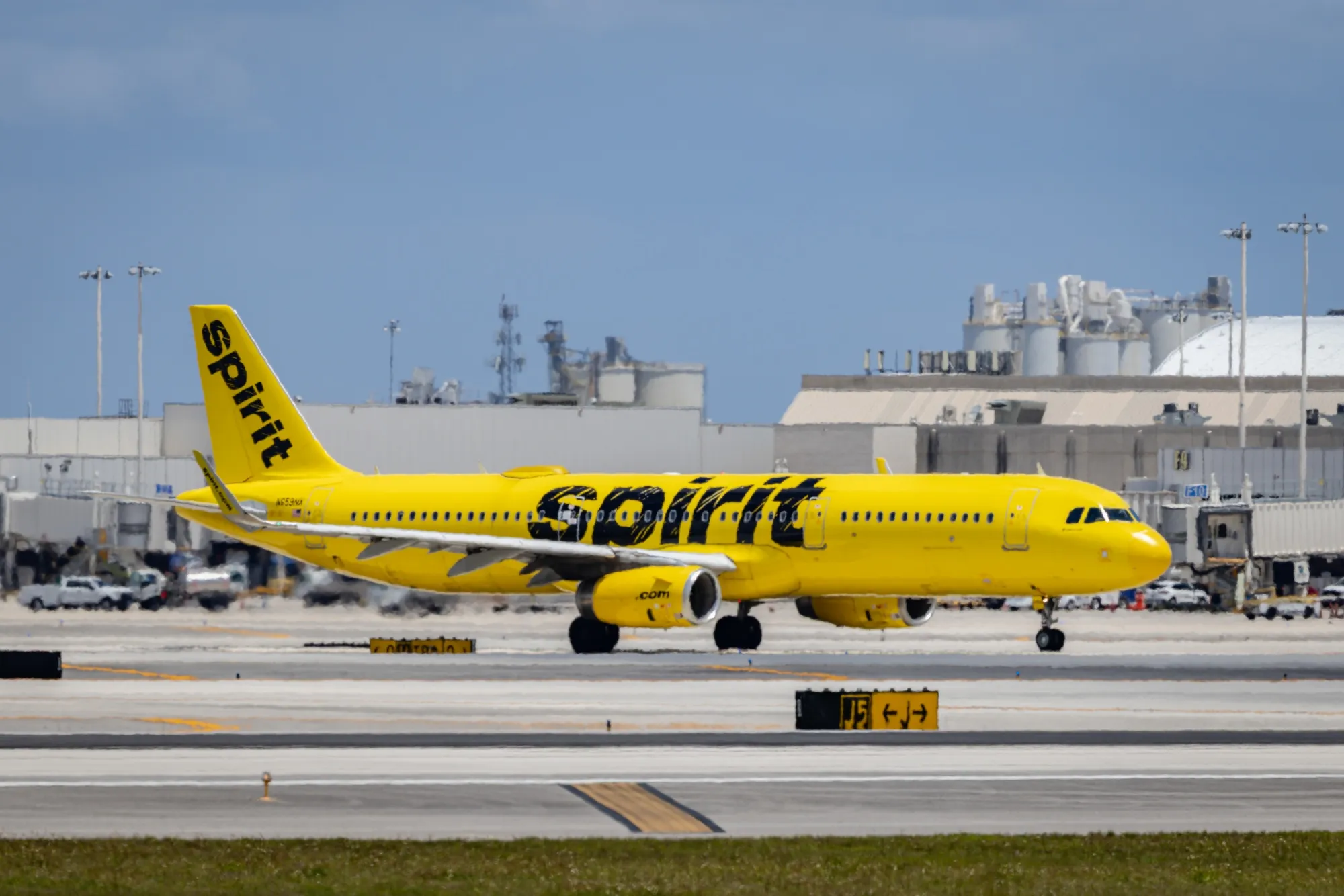 A Spirit Airlines airplane at Fort Lauderdale-Hollywood International Airport in Fort Lauderdale, Florida.