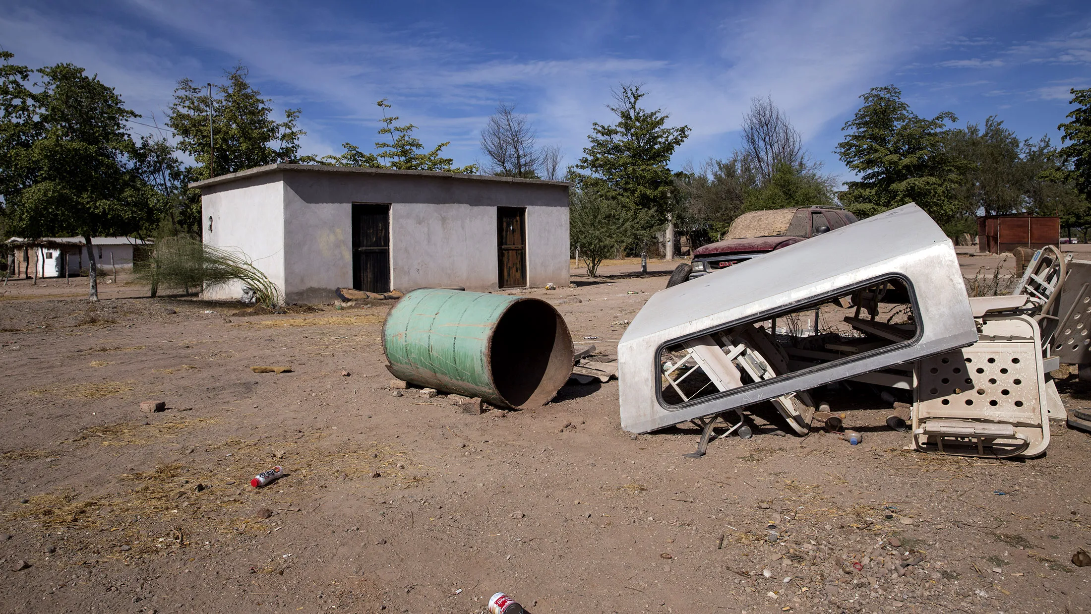 A piece of the Sempra Energy pipeline in the Main street of the Yaquis community of loma de Bacum in Sonora, Mexico.