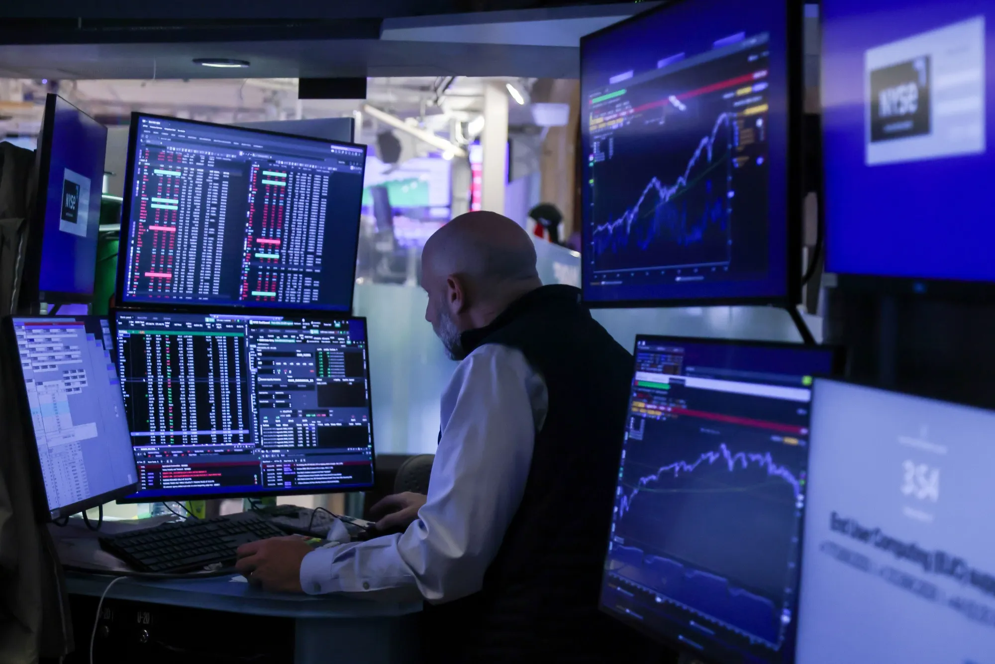 A trader on the floor of&nbsp;the New York Stock Exchange in New York.
