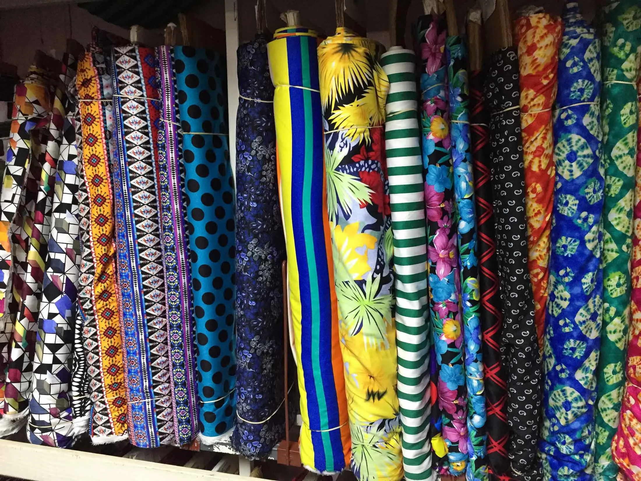 Fabrics on display at the L A Dupigny store in the city of Roseau.
