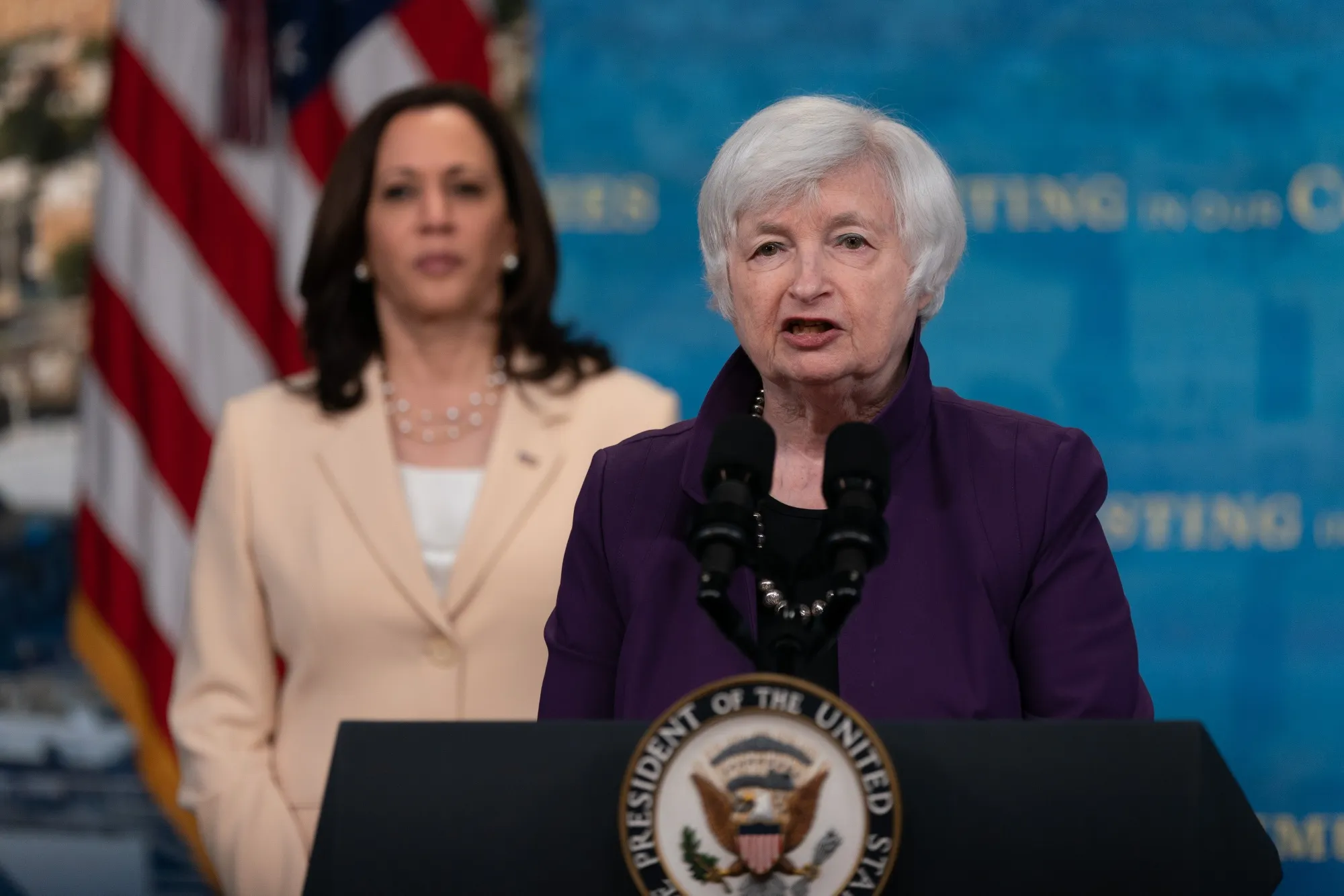 Janet Yellen and Kamala Harris in Washington, DC, in June 2021.