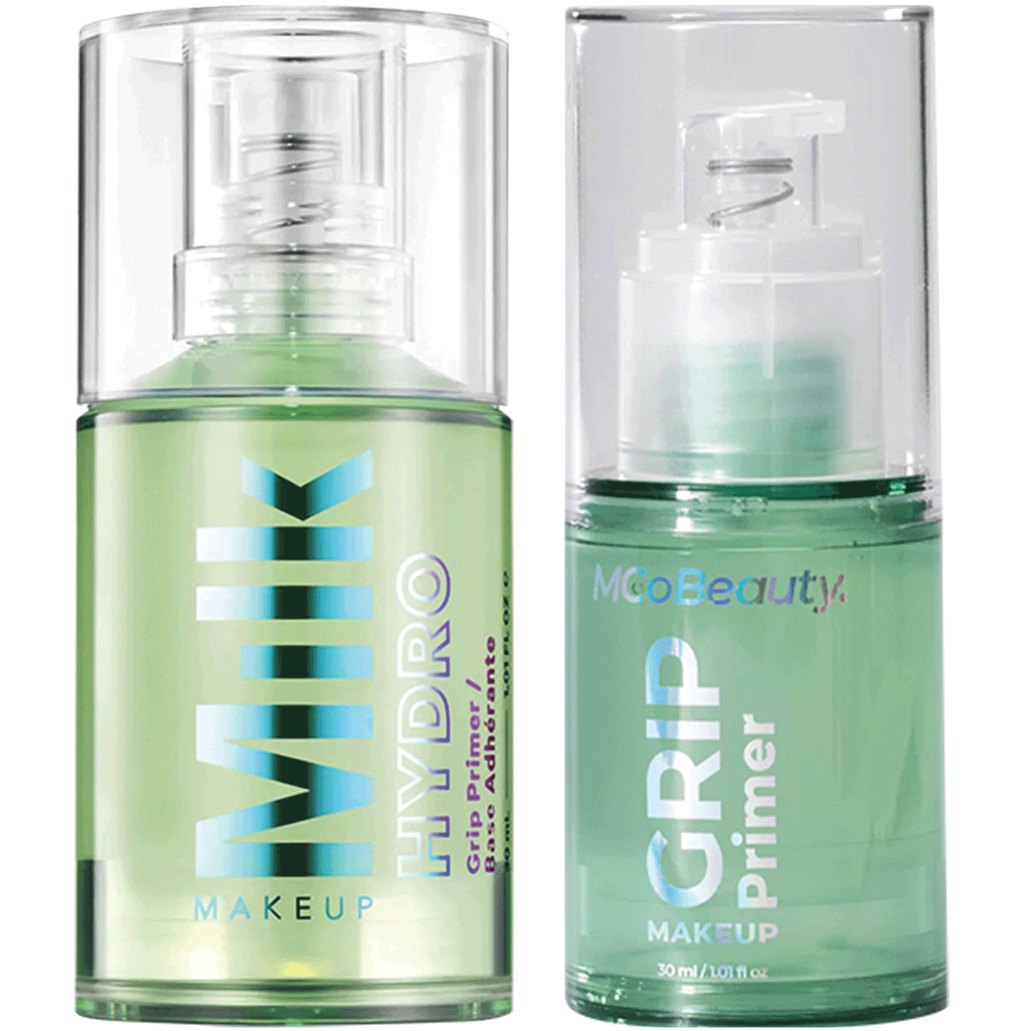 Milk’s Hydro Grip Makeup Primer next to MCo’s Makeup Grip Primer