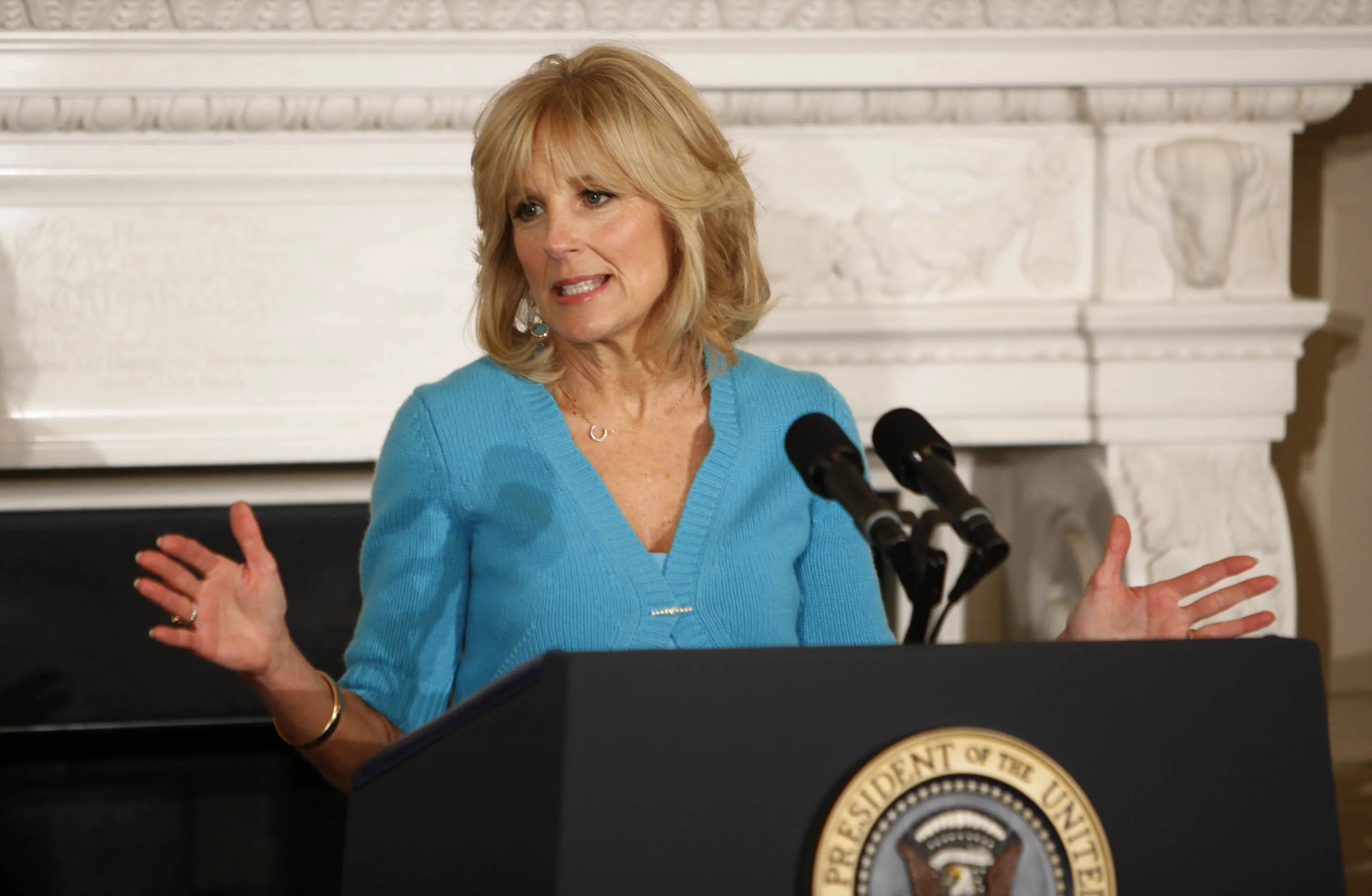 Dr. Jill Biden addresses the National Governors Association in the State Dining Room of the White House on February 25, 2013. ISP Pool Dennis Brack/Black Star
