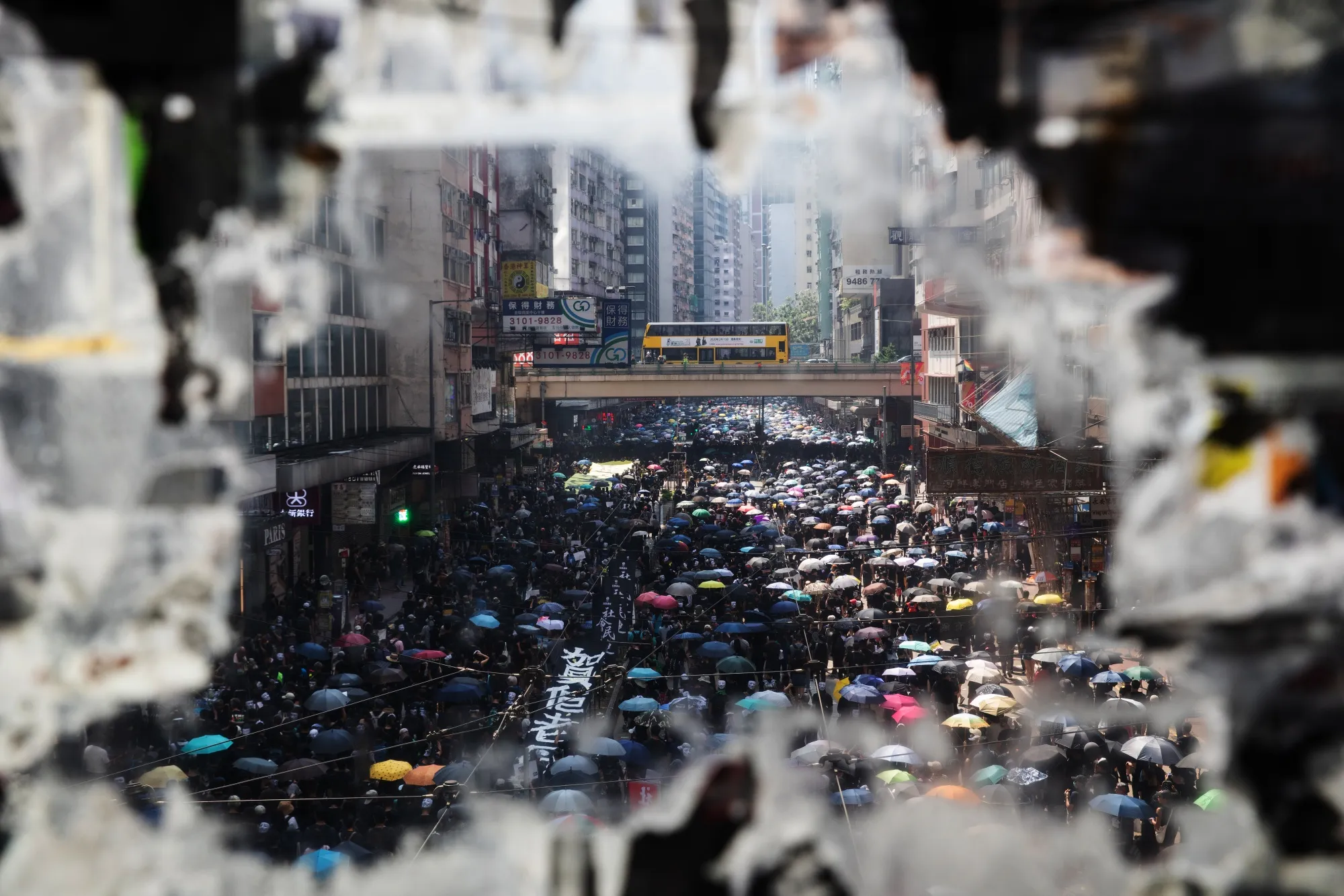 Demonstrators protest in the Causeway Bay district of Hong Kong on Oct. 1.