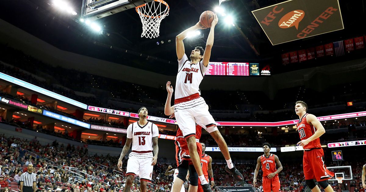 Louisville Cardinals basketball shoes during the NCAA College