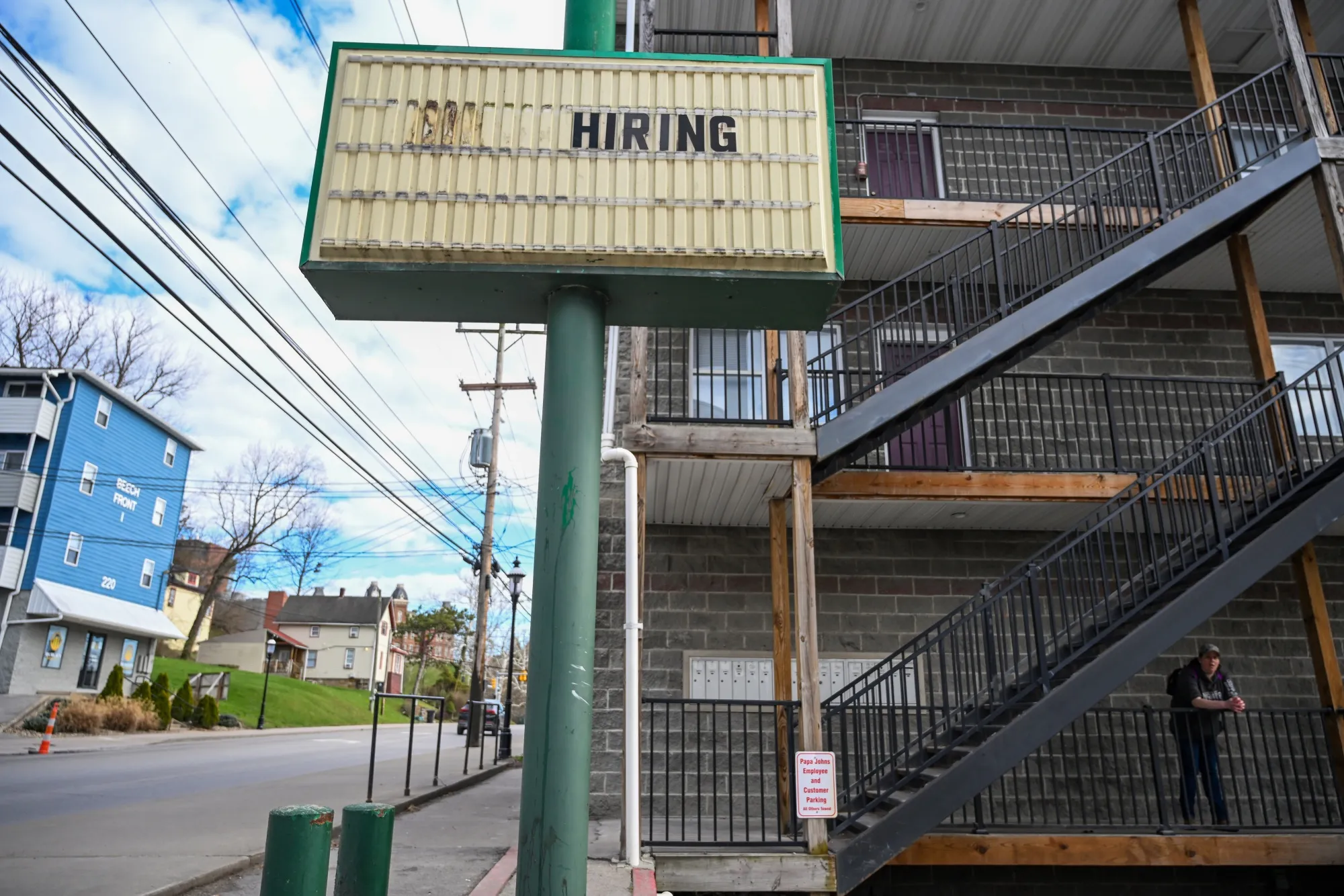 A hiring sign in Morgantown, West Virginia.