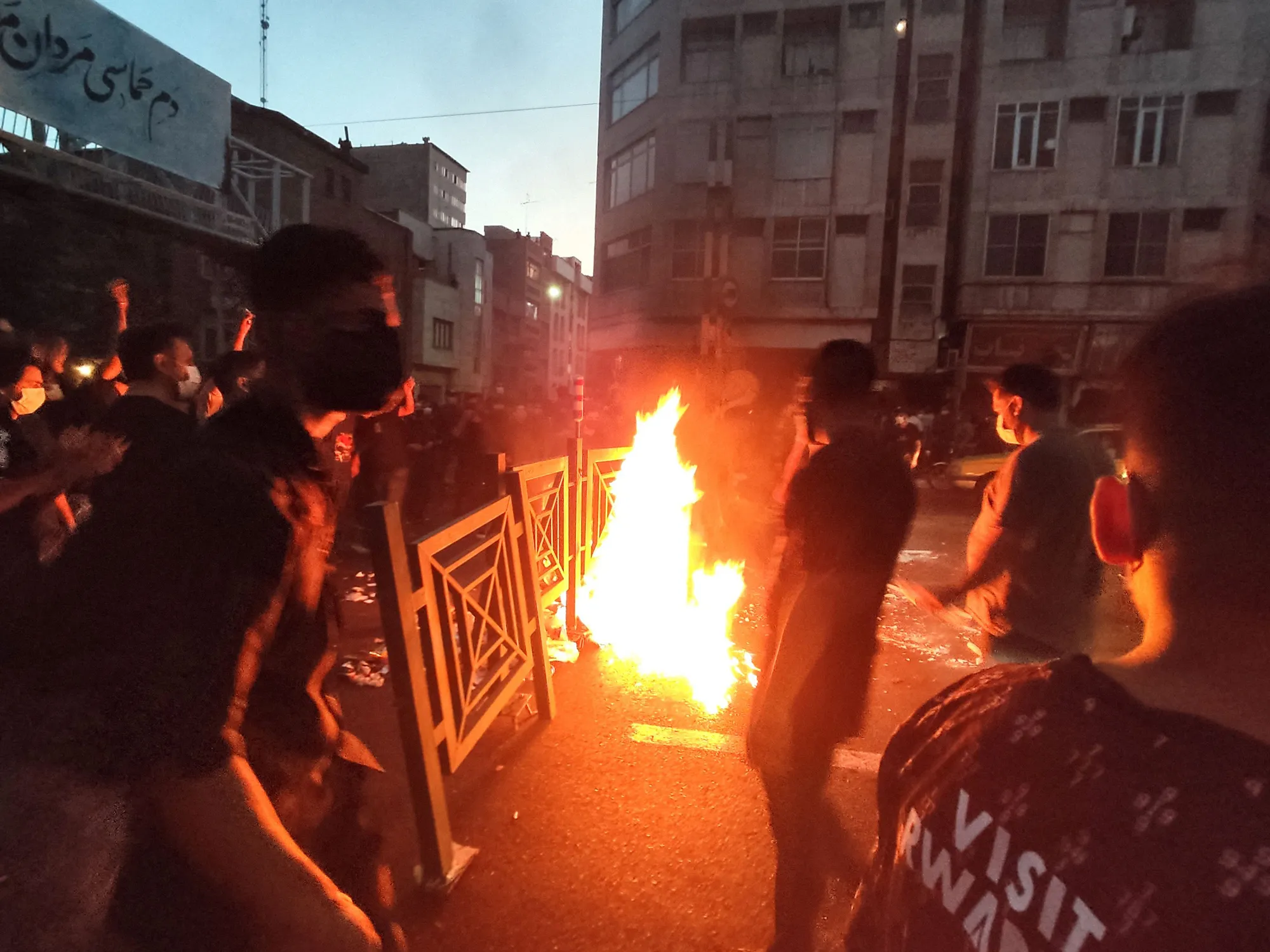 Iranian demonstrators protesting the death of Mahsa Amini, on Sept. 21.