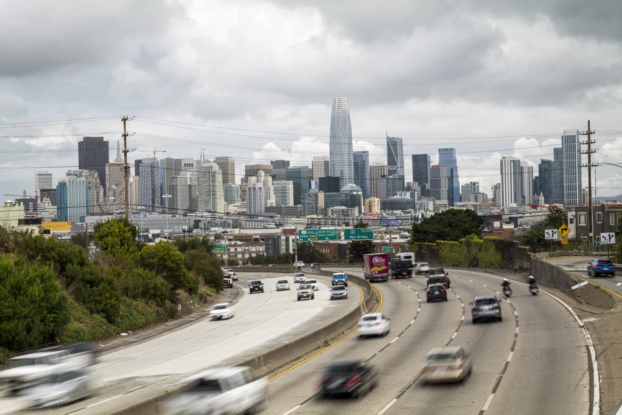 Traffic travels on highway 101 in San Francisco, California.