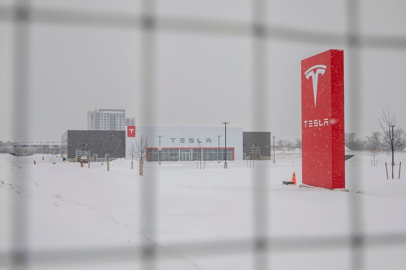 A Tesla dealership under construction in London, Ontario, Canada, on Saturday, Feb. 15, 2025.