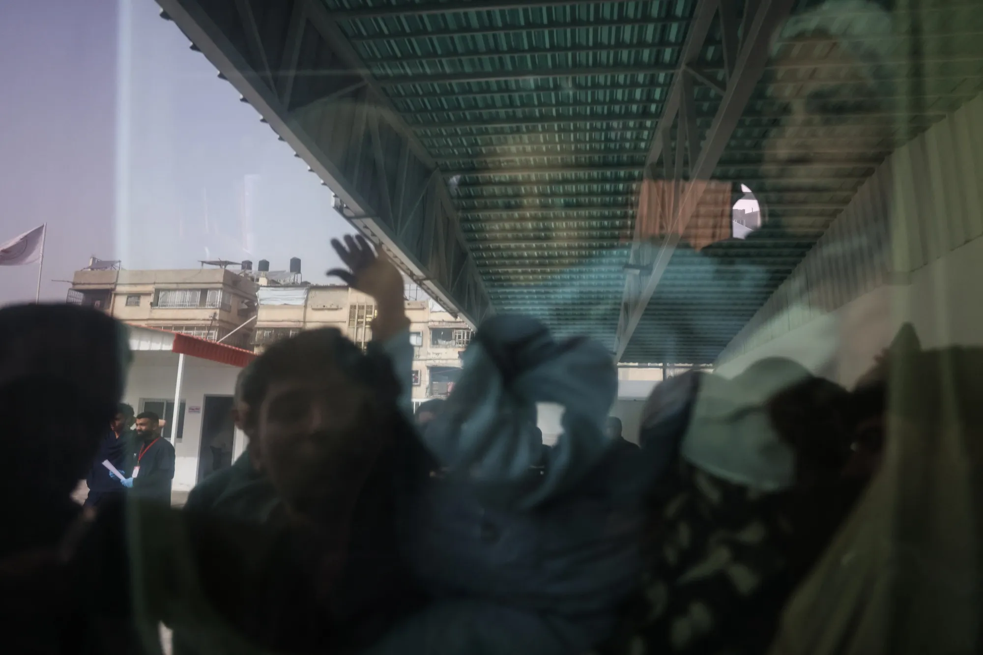A bus prepares to depart Gaza via the Rafah crossing into Egypt, on Feb. 2.