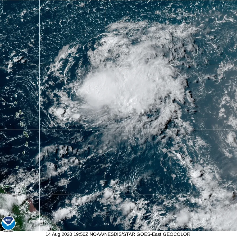 Satellite view of&nbsp;Tropical Storm Josephine approximately 1900 miles from the US coast, on Aug. 14, 2020.&nbsp;