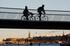 Cyclists cross the Cykelslangen in Copenhagen.