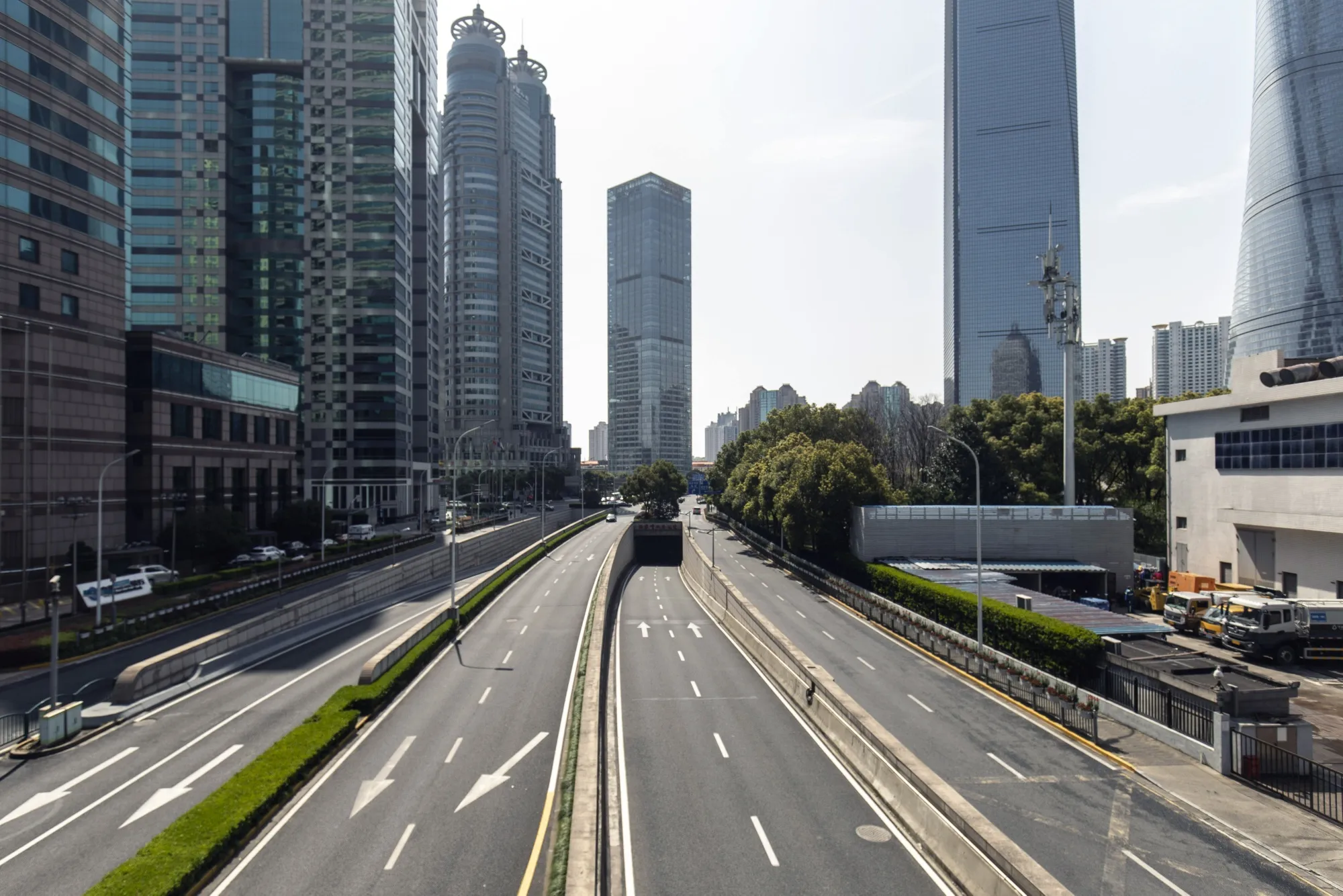 A near-empty road in Shanghai on March 23.