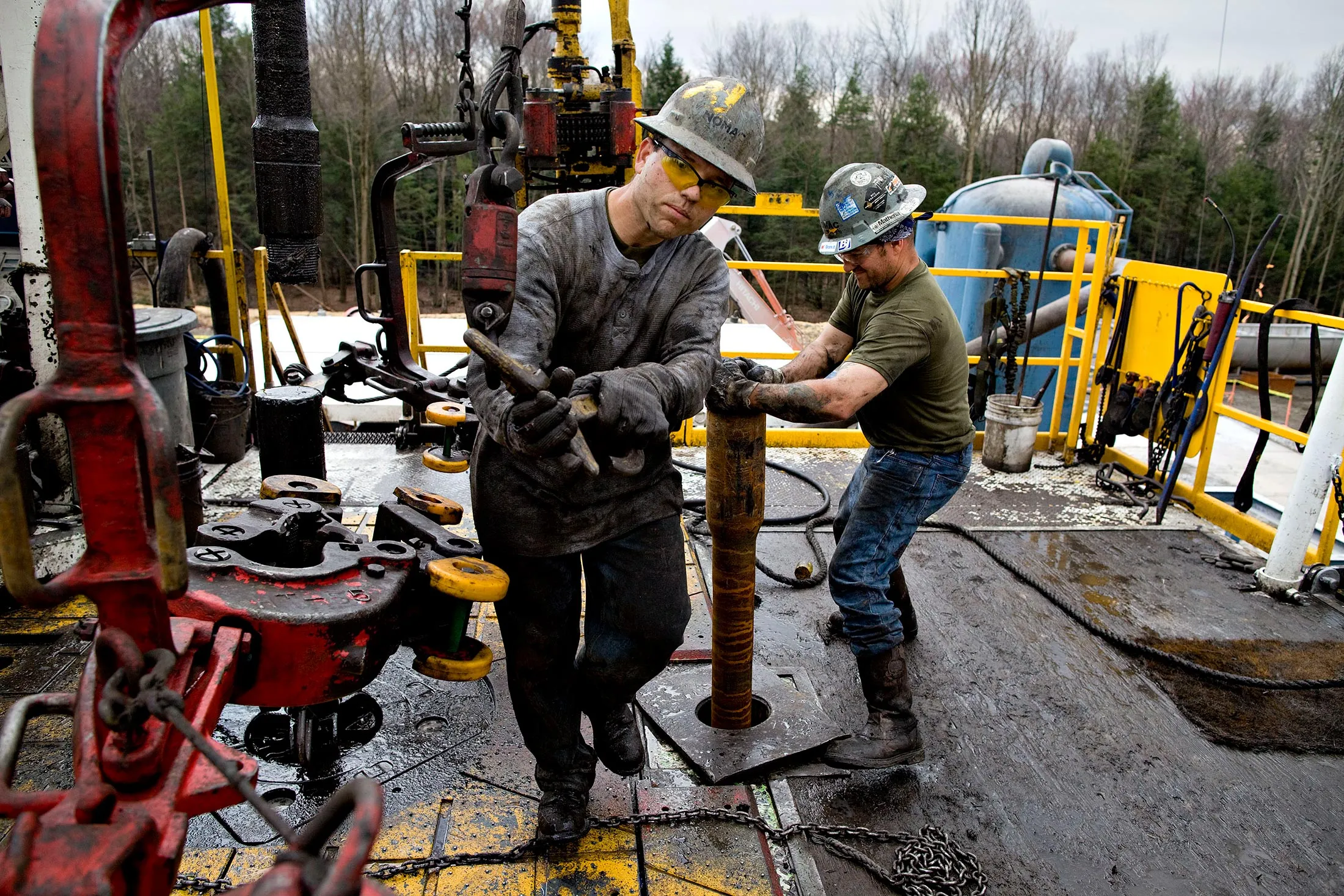 Natural gas drilling operations in Bradford County, Pennsylvania.
