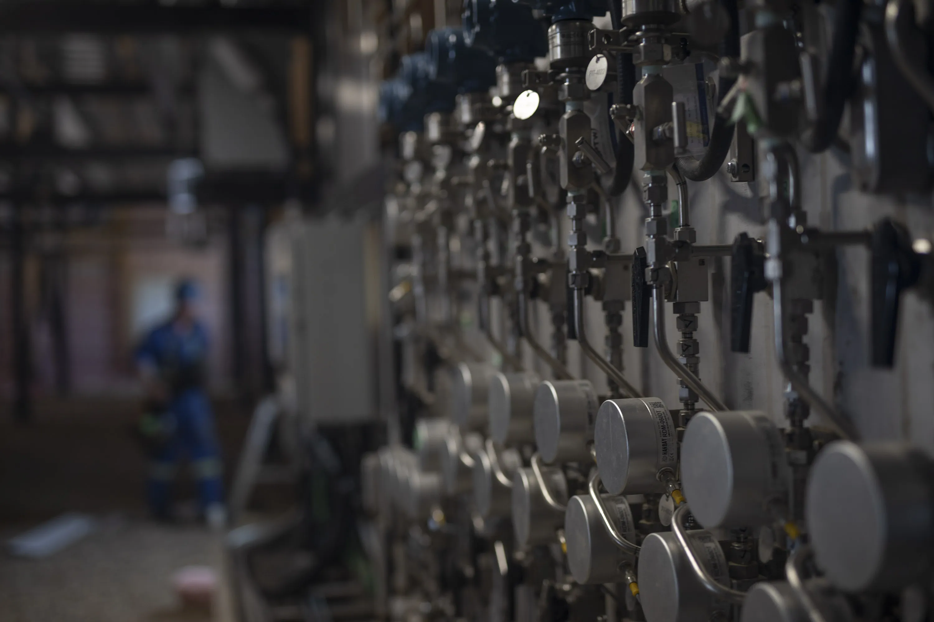 Pressure valves on the filtration system inside the North American Helium Inc. purification plant in Saskatchewan, Canada.