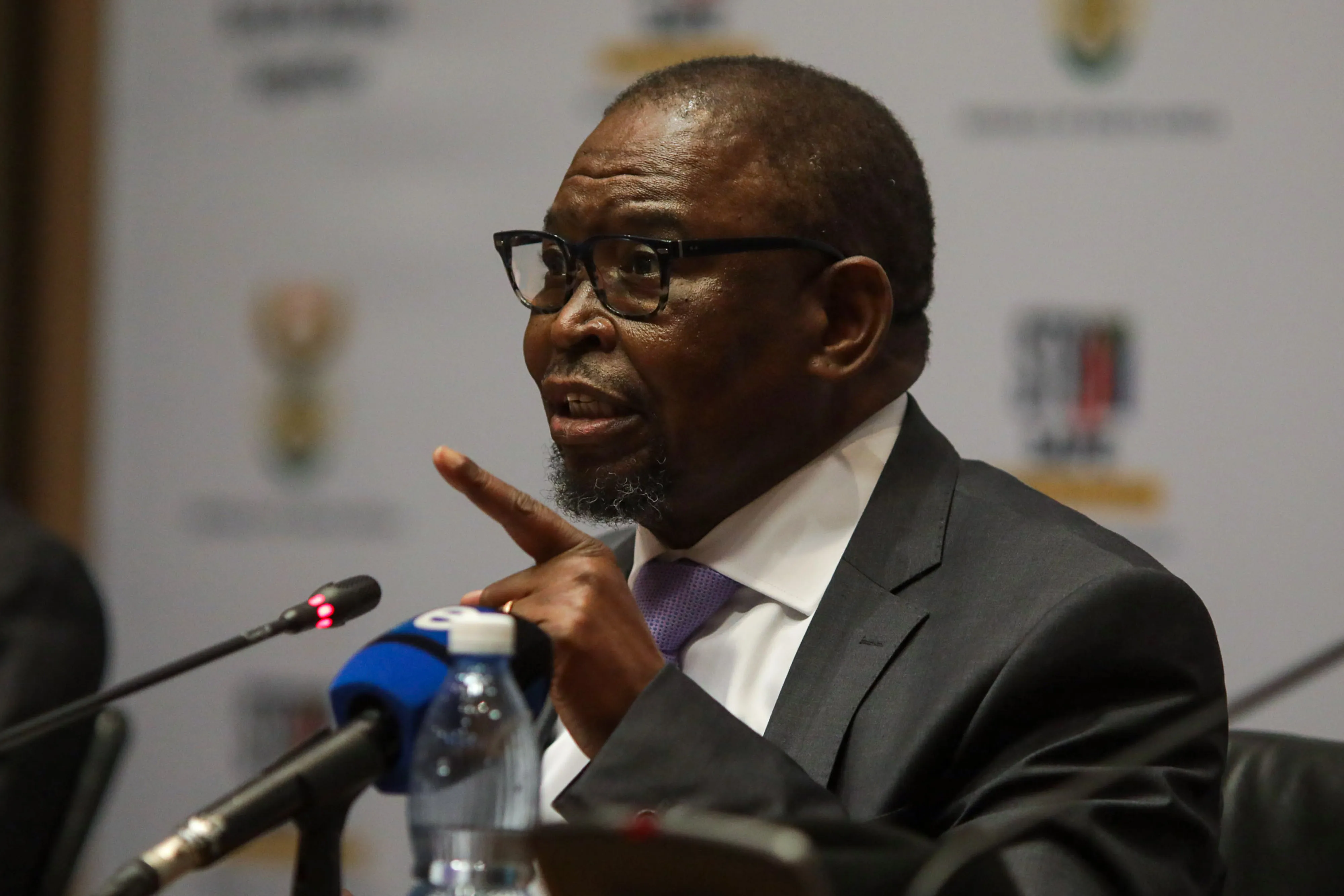 Enoch Godongwana during a news conference ahead of his mid-term budget presentation in Cape Town, South Africa, on Nov. 11.