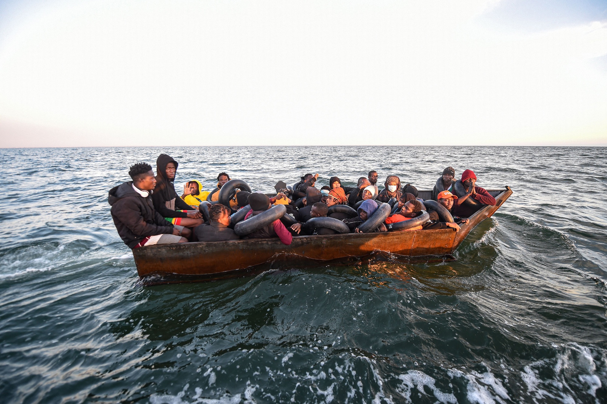 Migrants heading towards Italy are intercepted by Tunisian authorities off the coast of Sfax, Tunisia, on Oct. 4.